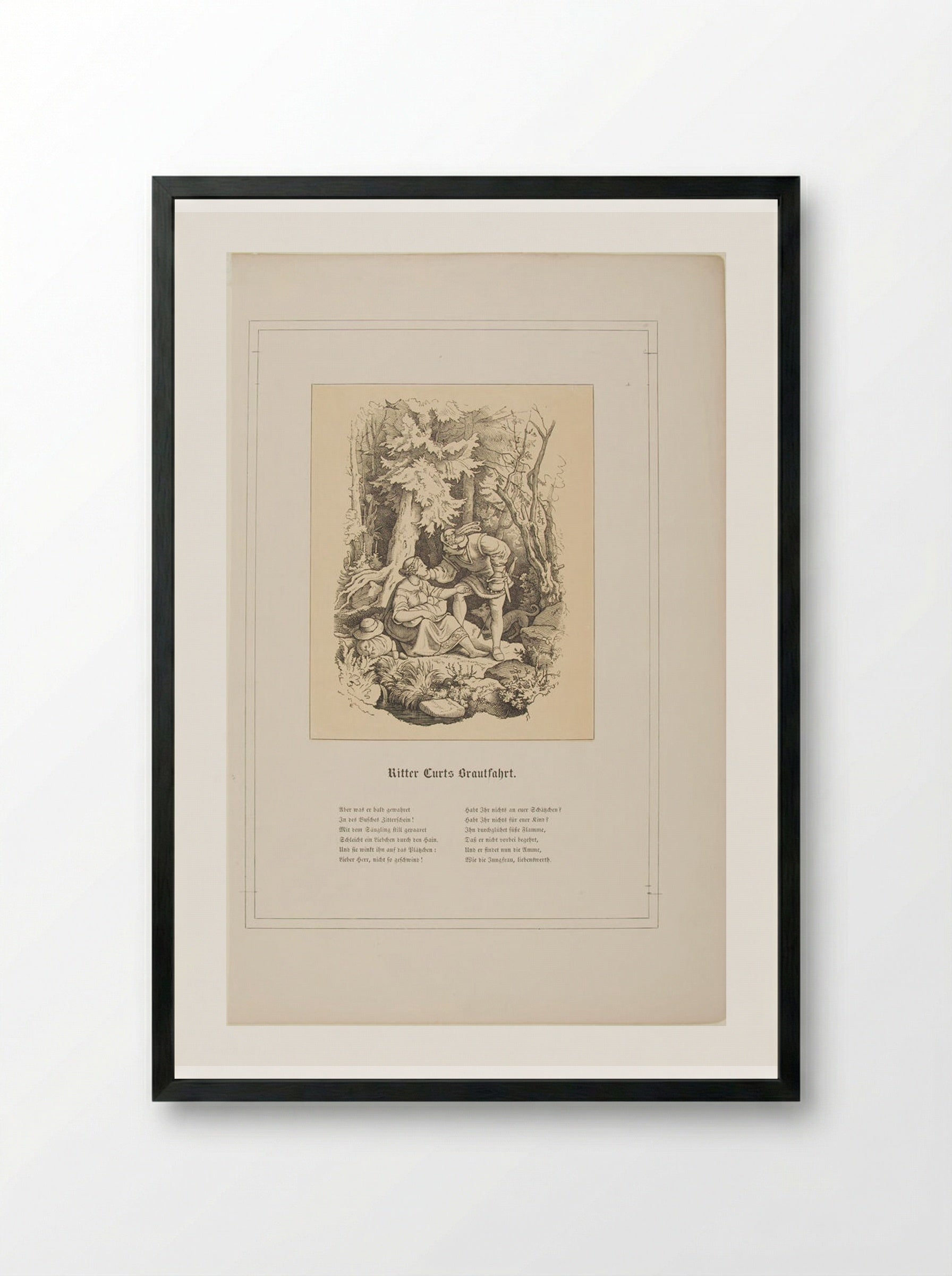 Ritter Kurts Brautfahrt - Adrian Ludwig Richter - Framed Print Black