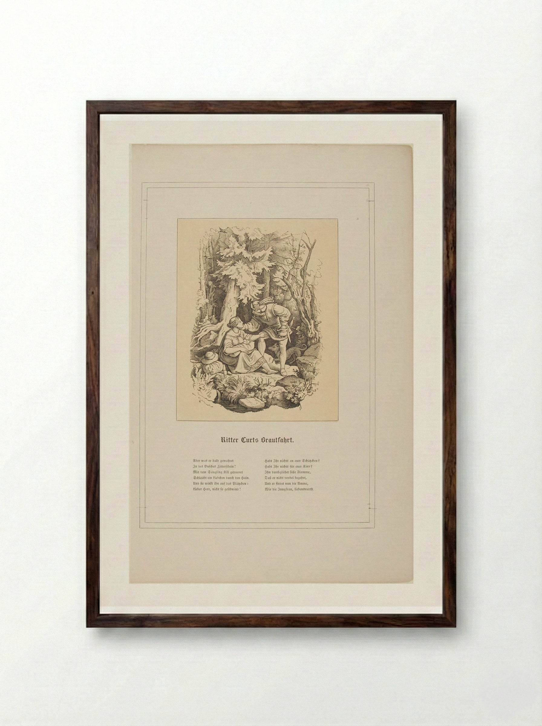Ritter Kurts Brautfahrt - Adrian Ludwig Richter - Framed Print Dark Wood