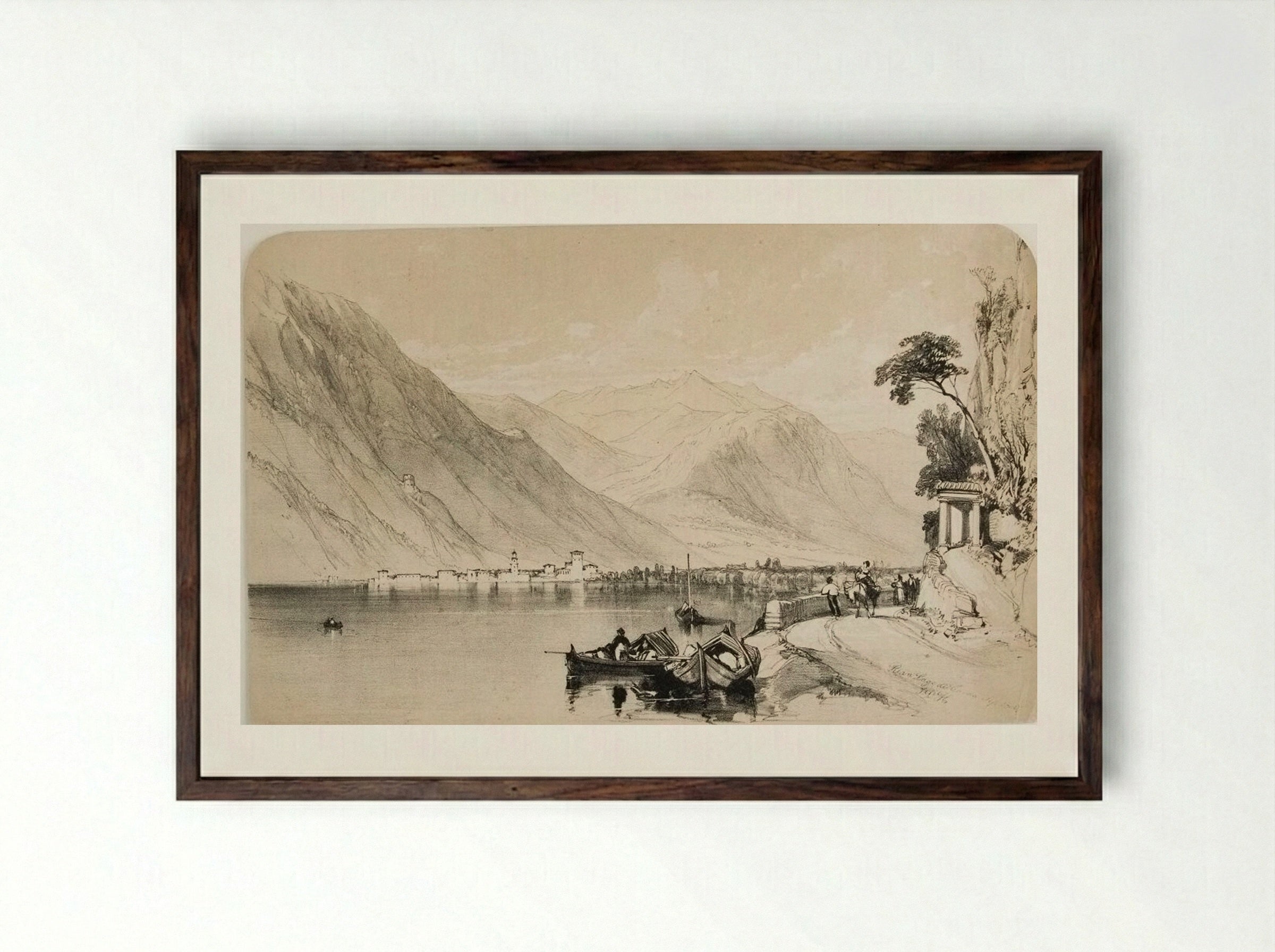 Riva Lago di Garda - James Duffield Harding - Framed Print Dark Wood