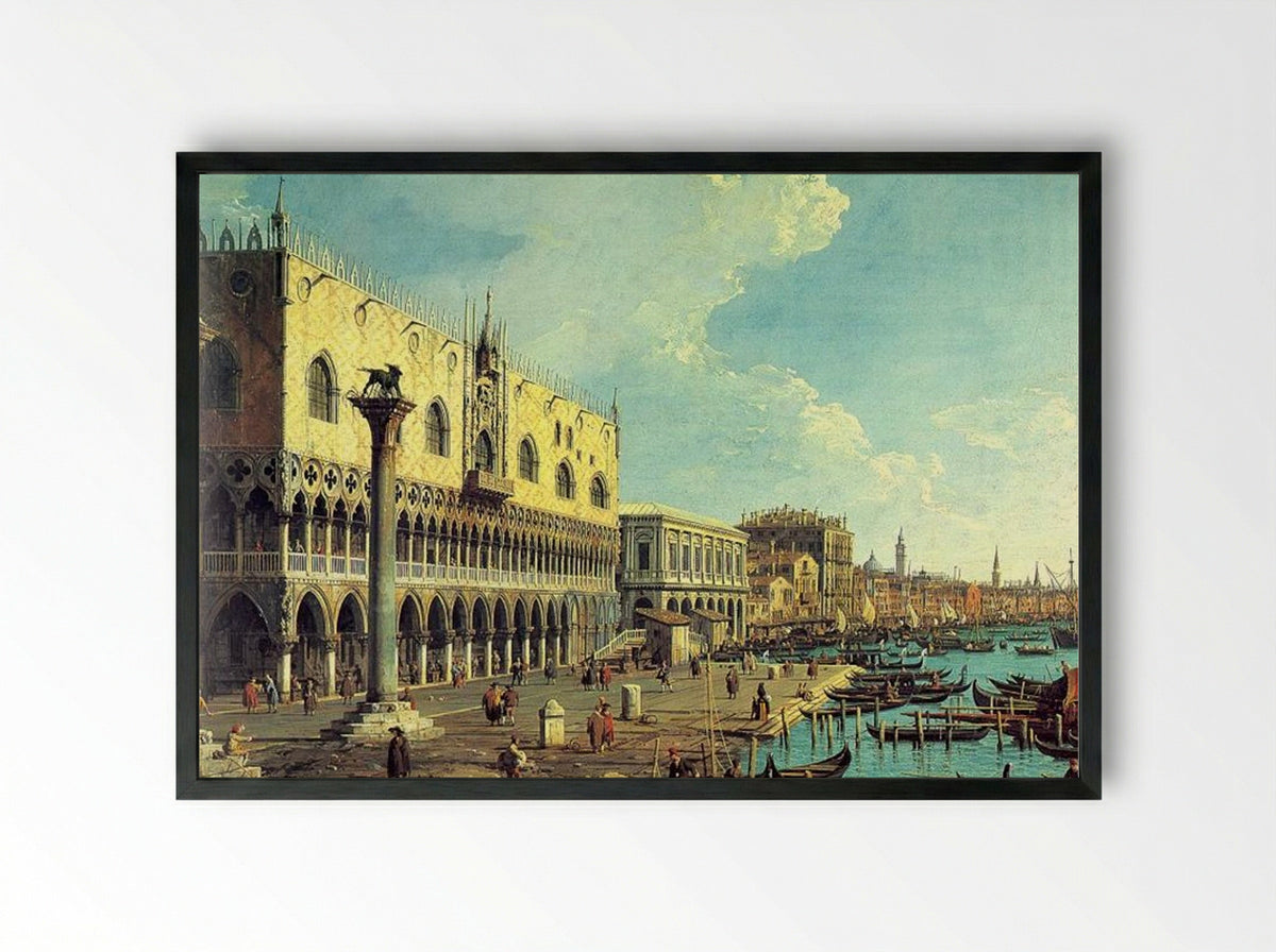 Riva degli Schiavoni Looking East - Canaletto - Framed Print Black