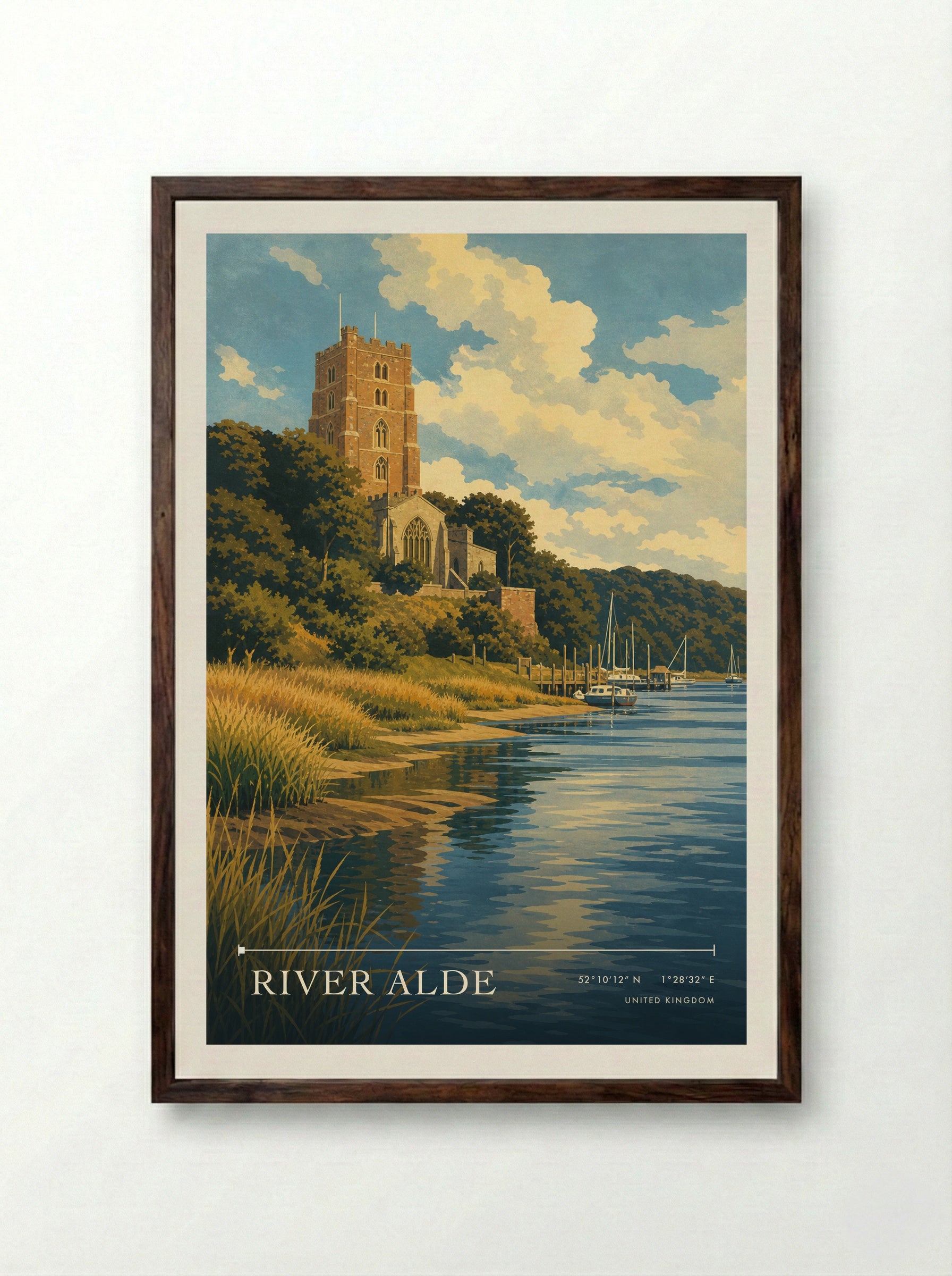River Alde United Kingdom Travel Poster - Framed Print Dark Wood