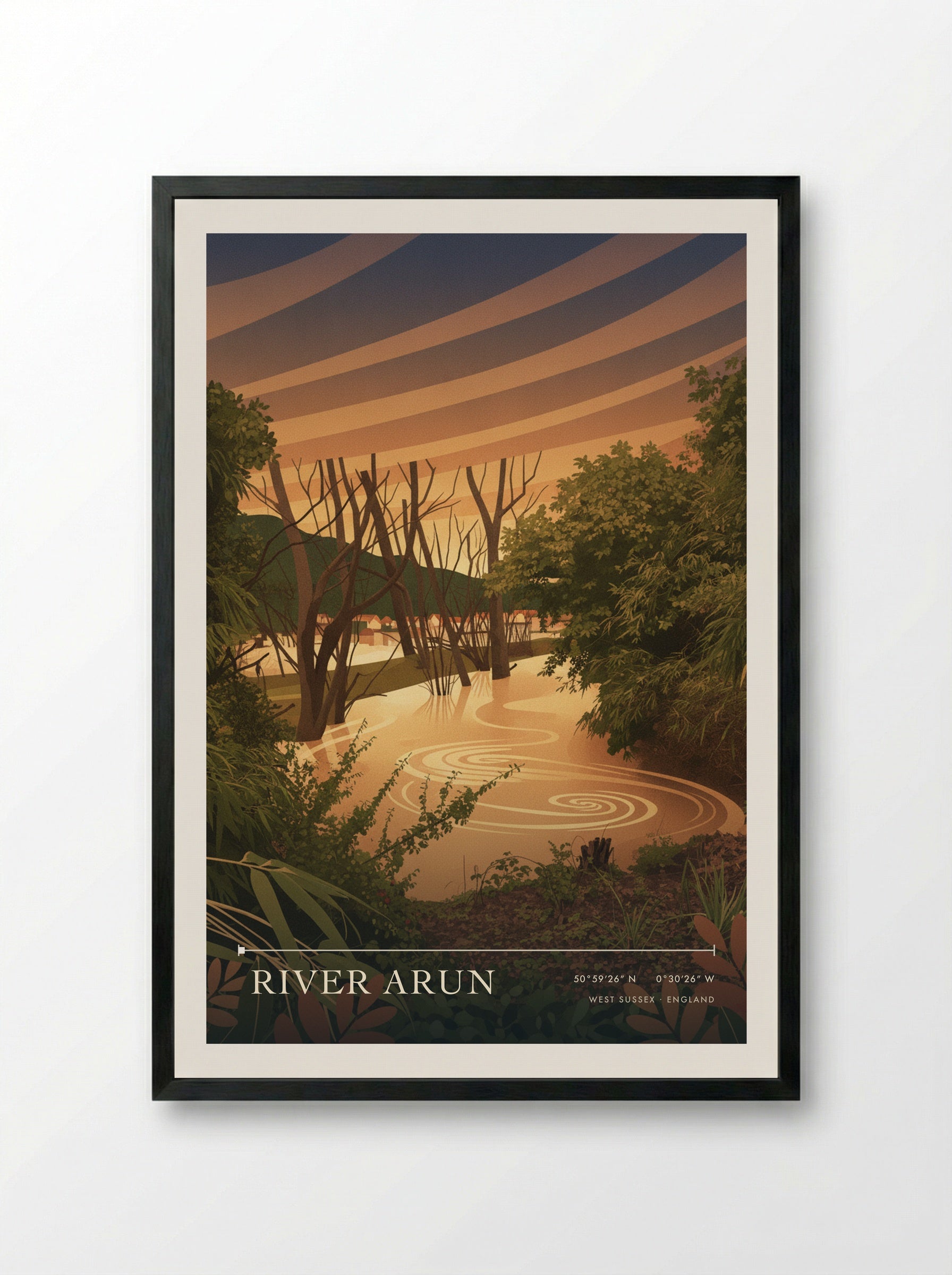 River Arun West Sussex England Travel Poster - Framed Print Black