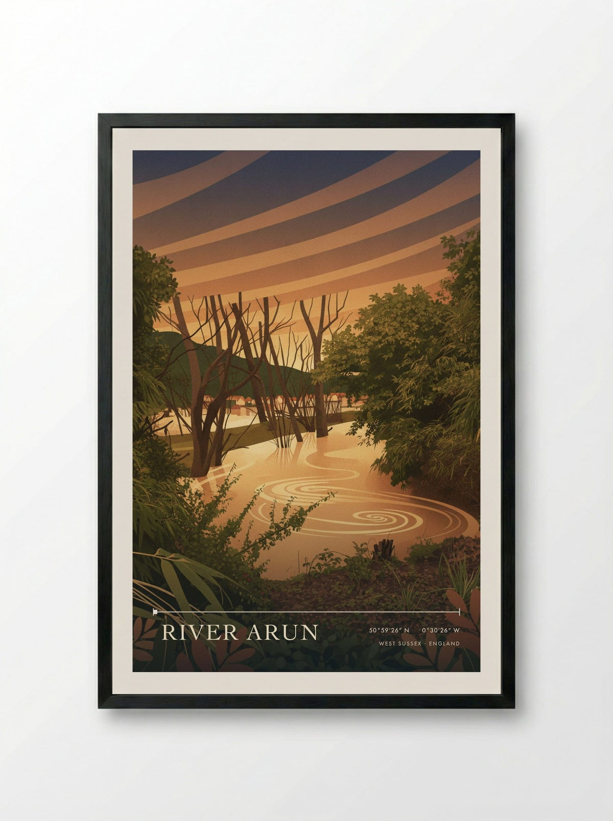 River Arun West Sussex England Travel Poster - Framed Print Black