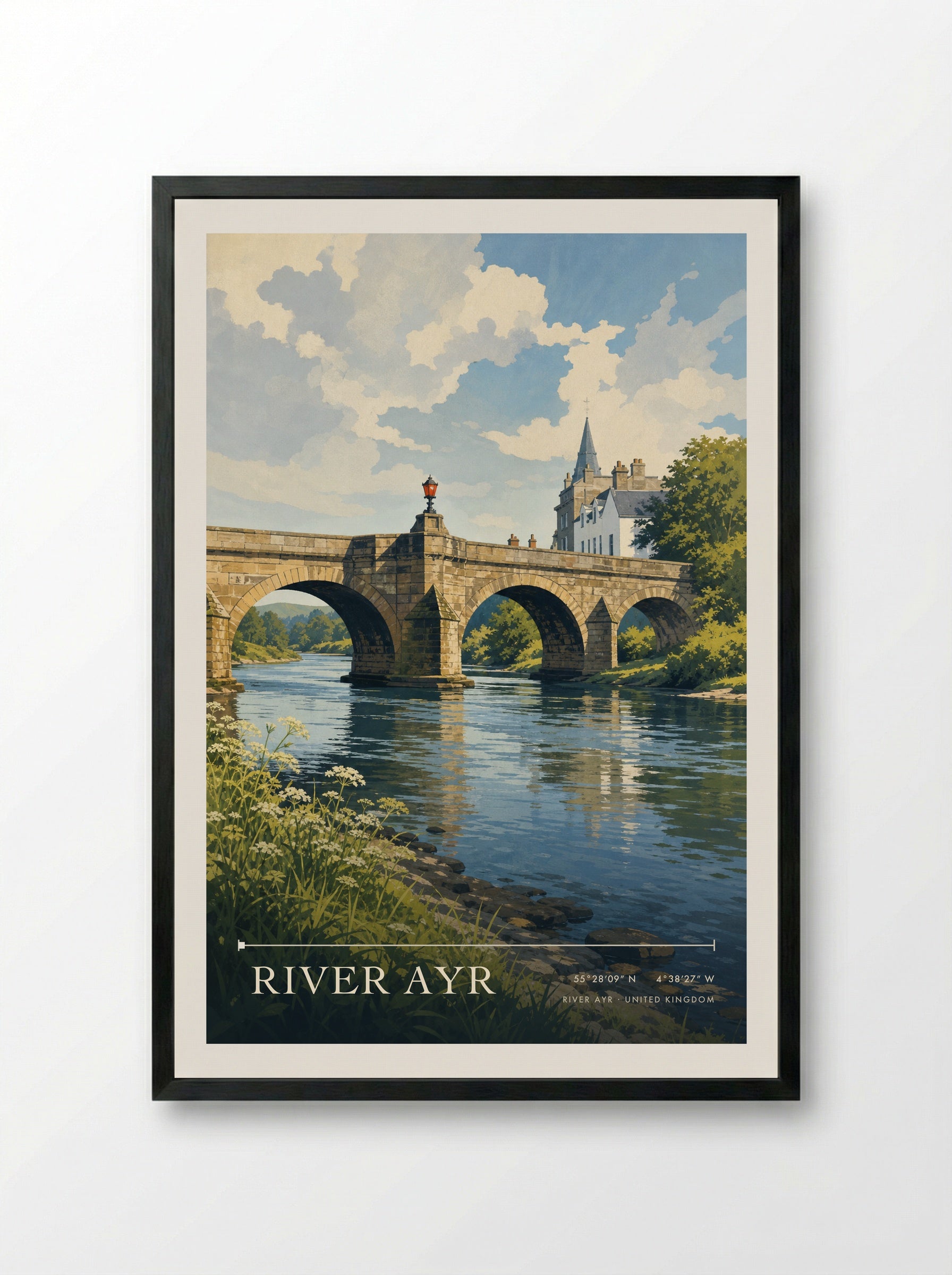 River Ayr United Kingdom Travel Poster - Framed Print Black