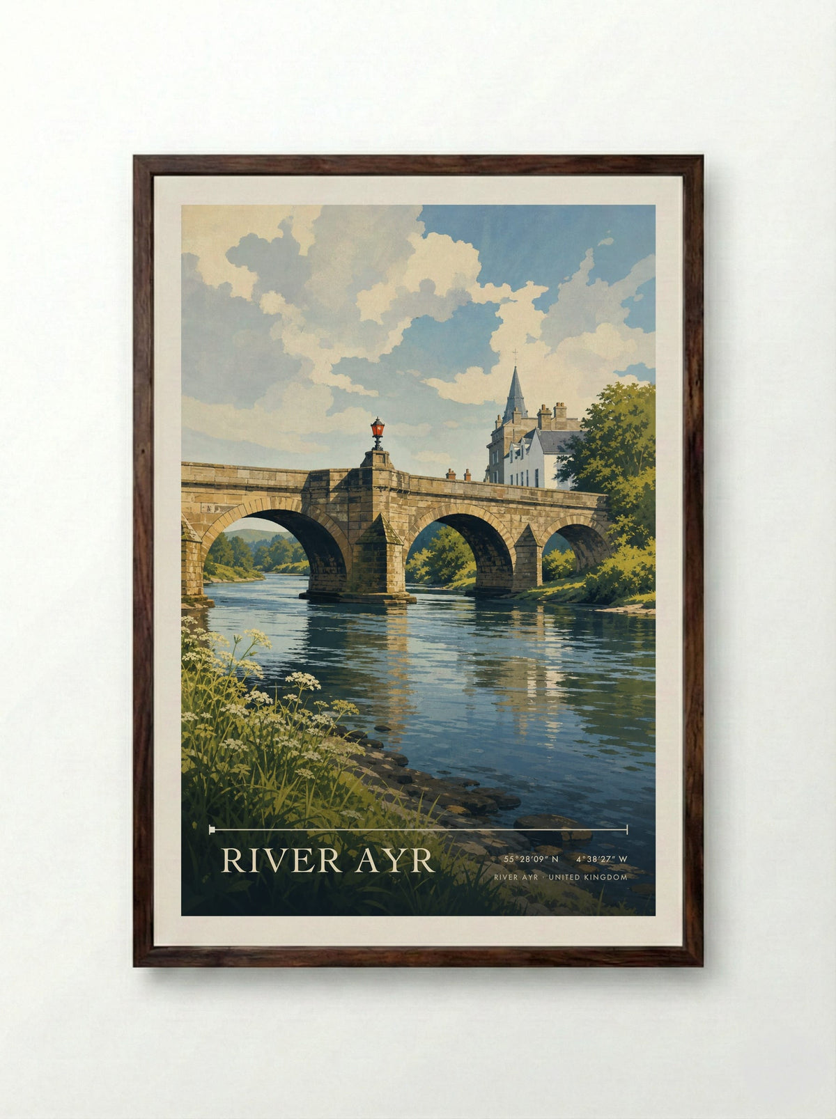 River Ayr United Kingdom Travel Poster - Framed Print Dark Wood