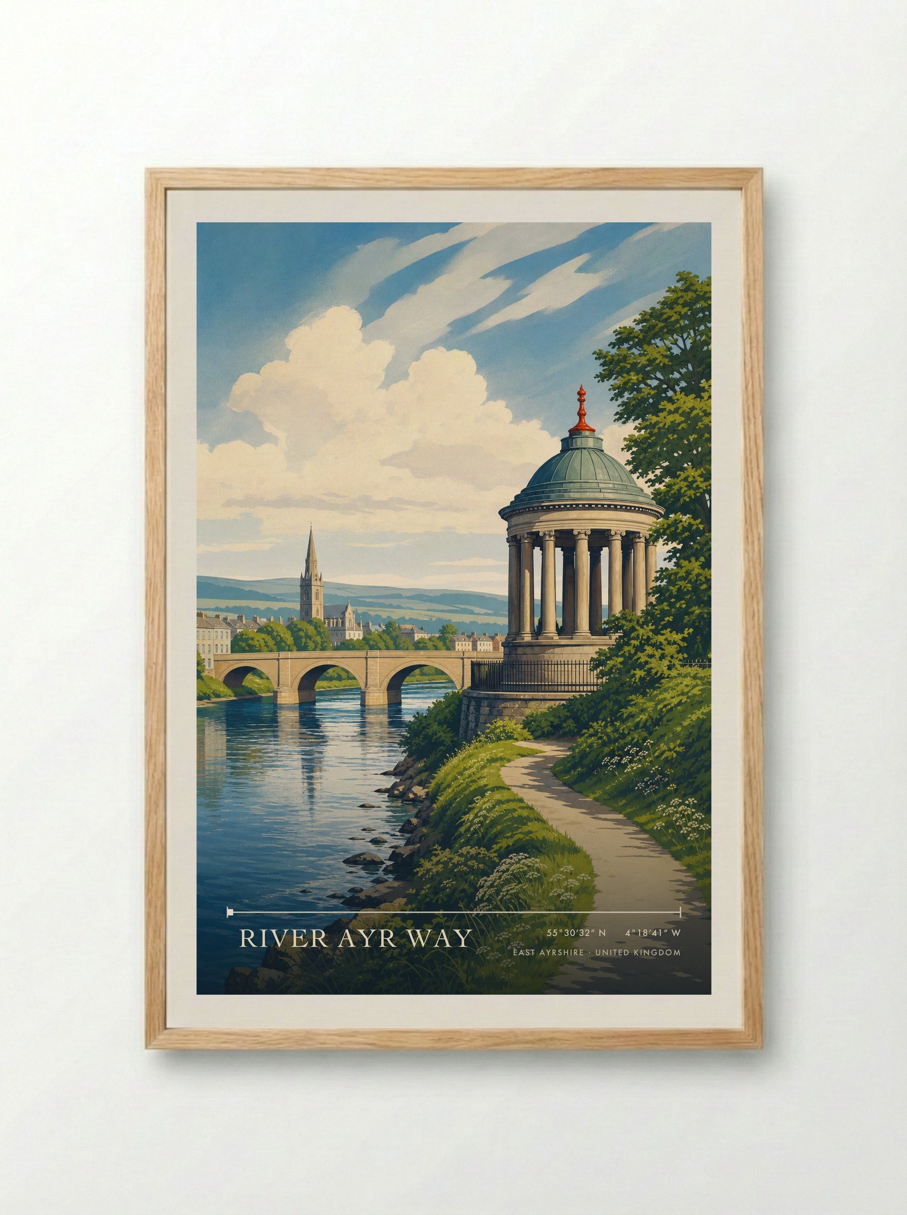 River Ayr Way East Ayrshire United Kingdom Travel Poster - Framed Print Wood