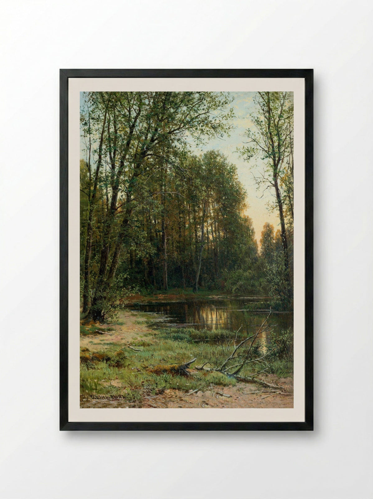 River Backwater in the Forest - Ivan Shishkin - Framed Print Black