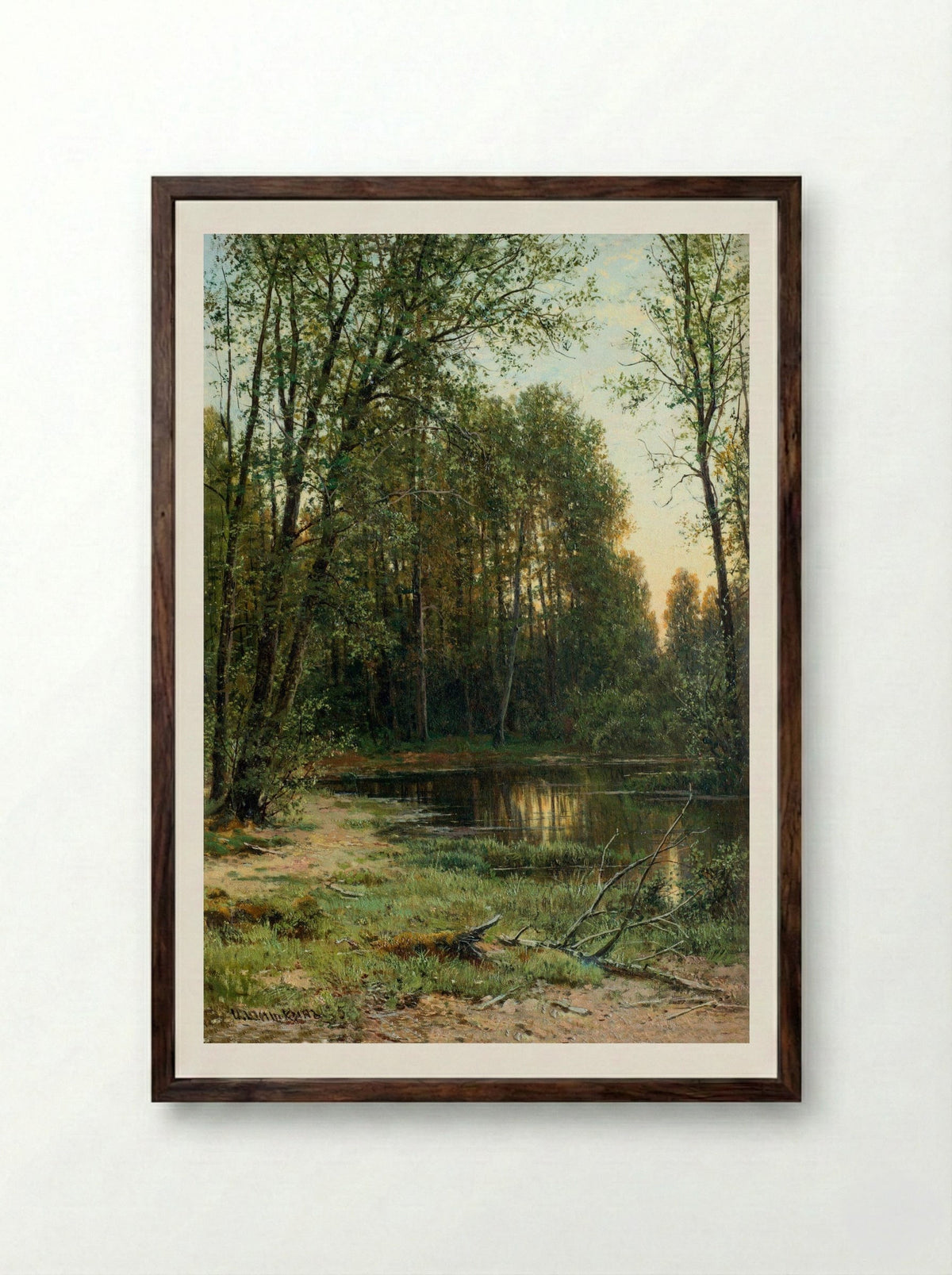 River Backwater in the Forest - Ivan Shishkin - Framed Print Dark Wood