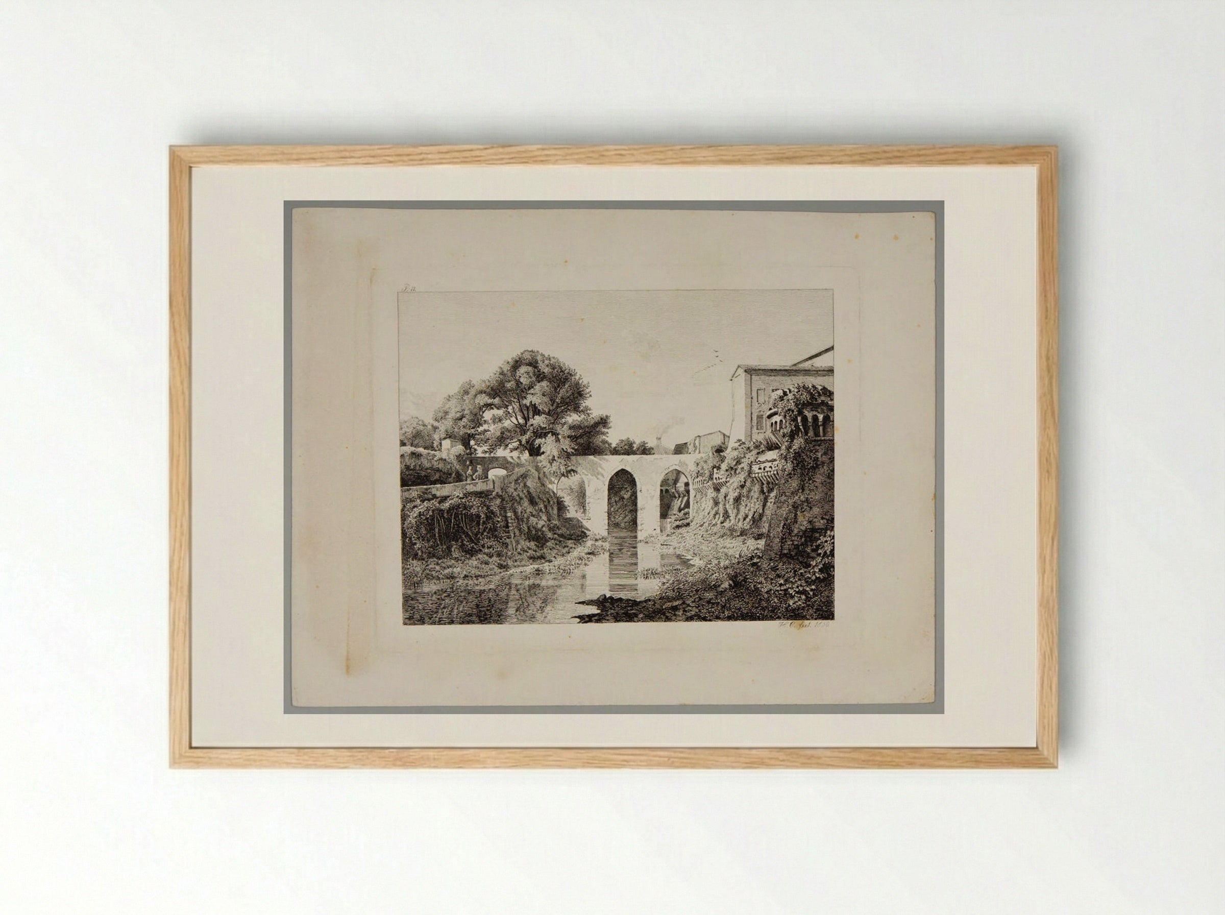 River Bed with Three-Arched Bridge - Johann Hermann Carmiencke - Framed Print Wood