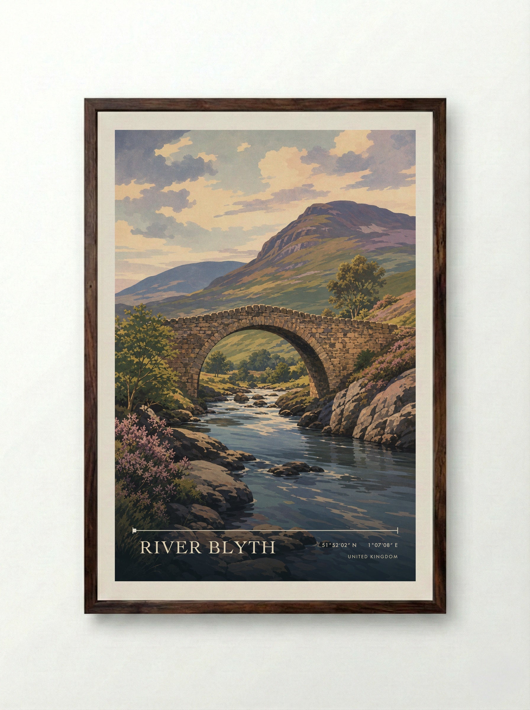 River Blyth United Kingdom Travel Poster - Framed Print Dark Wood