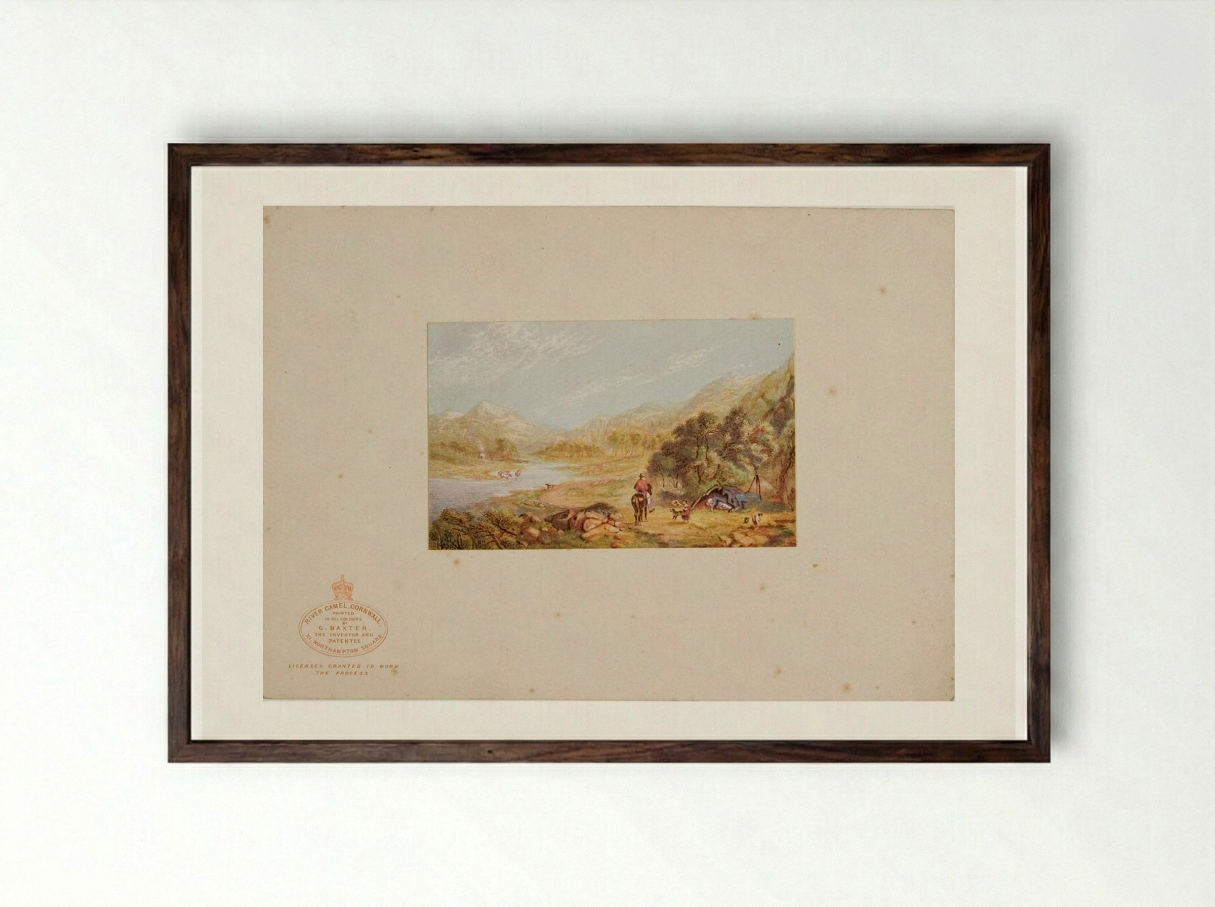 River Camel, Cornwall - George Baxter - Framed Print Dark Wood