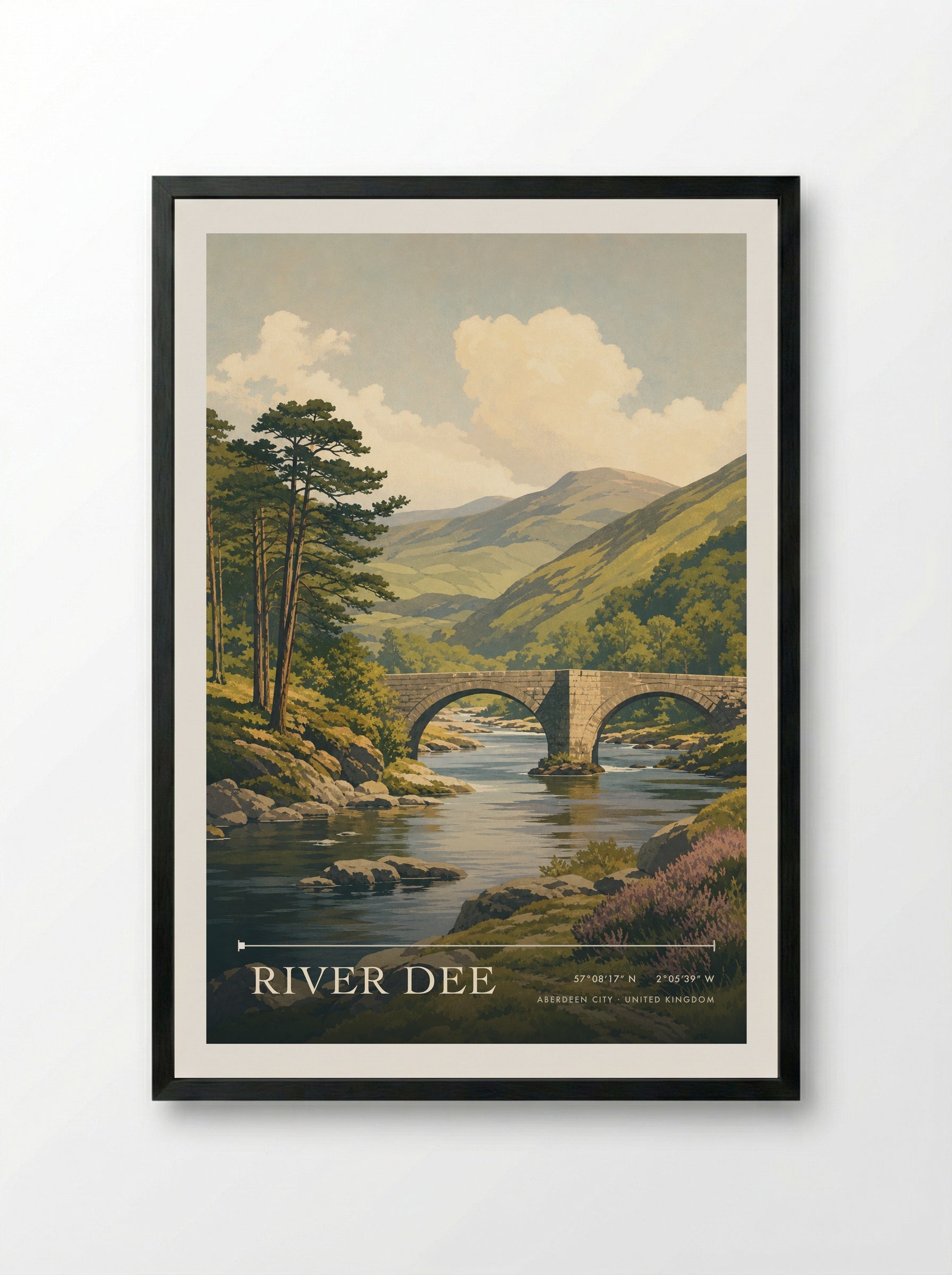 River Dee Aberdeen City United Kingdom Travel Poster - Framed Print Black
