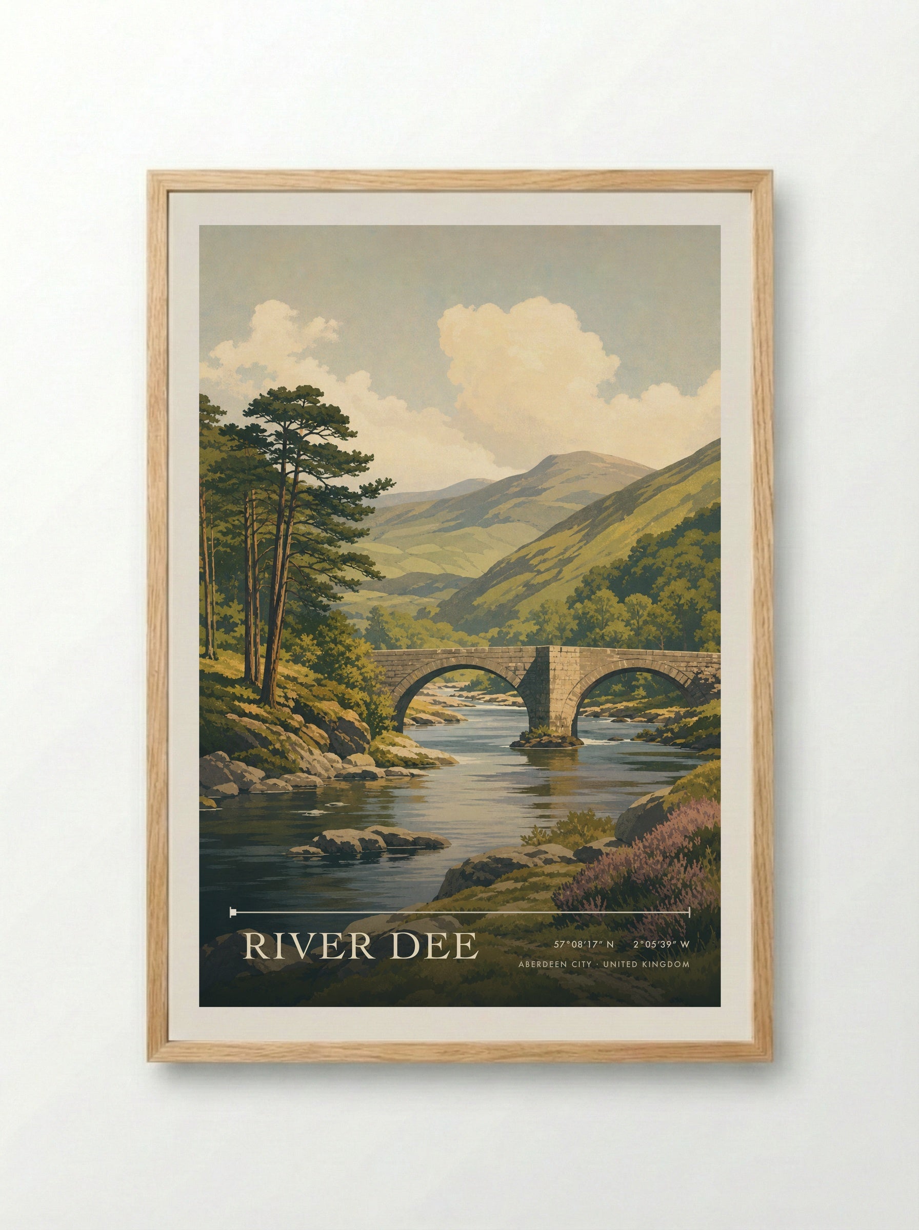 River Dee Aberdeen City United Kingdom Travel Poster - Framed Print Wood