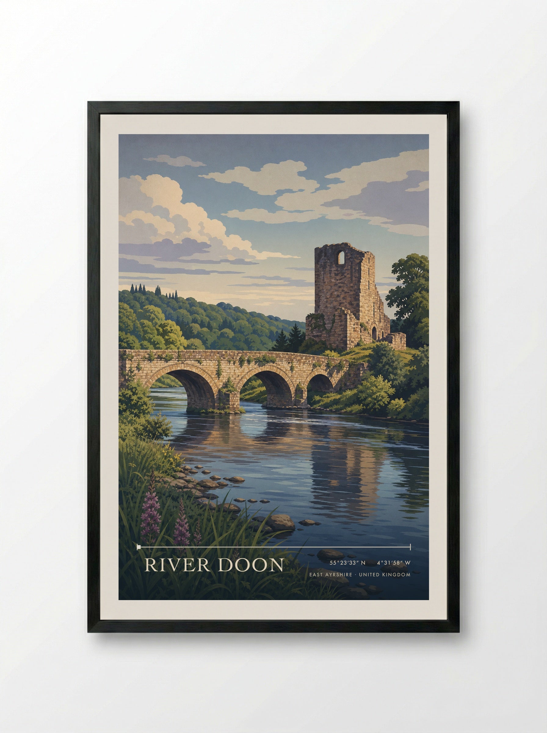 River Doon East Ayrshire United Kingdom Travel Poster - Framed Print Black