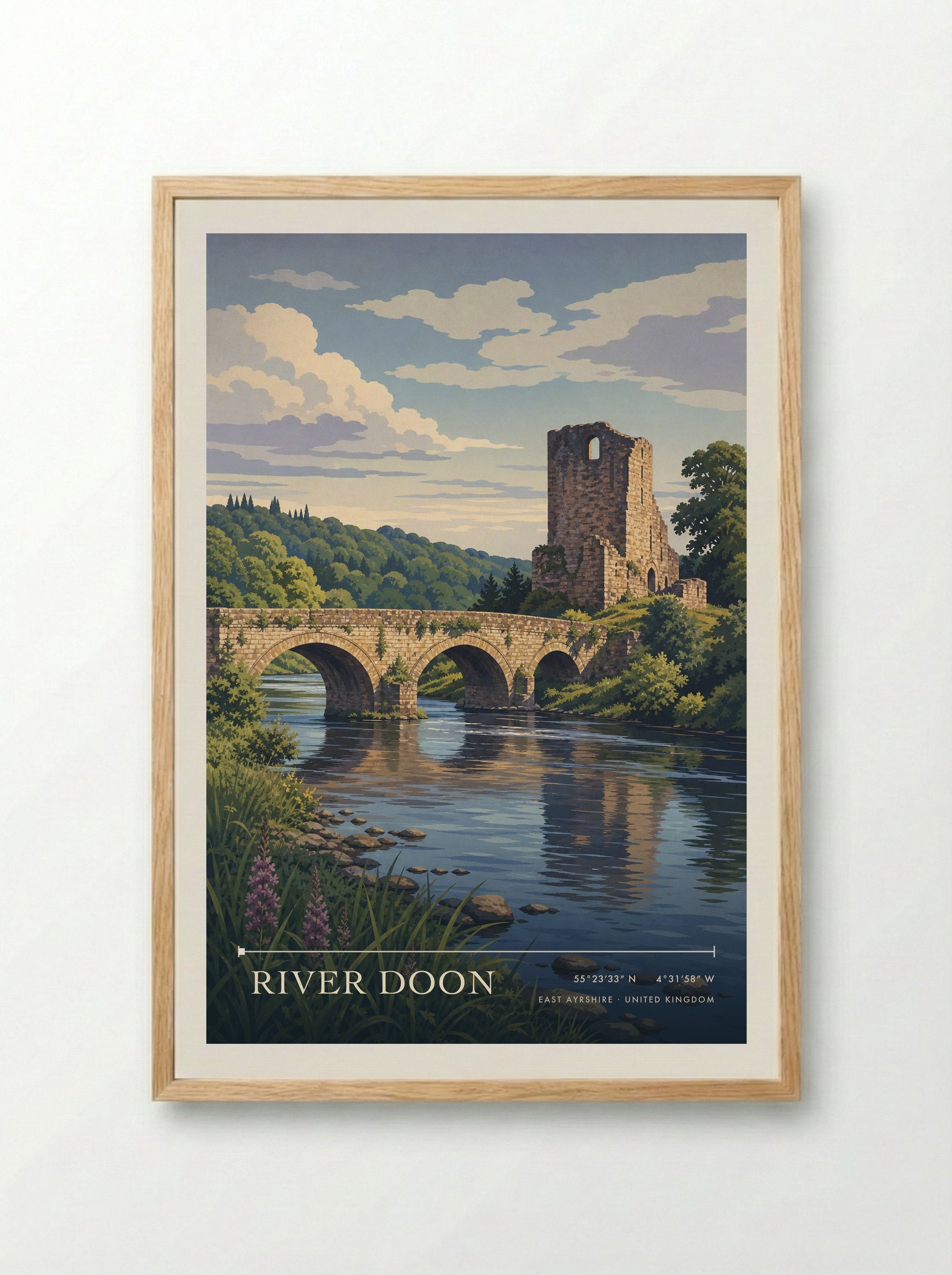 River Doon East Ayrshire United Kingdom Travel Poster - Framed Print Wood