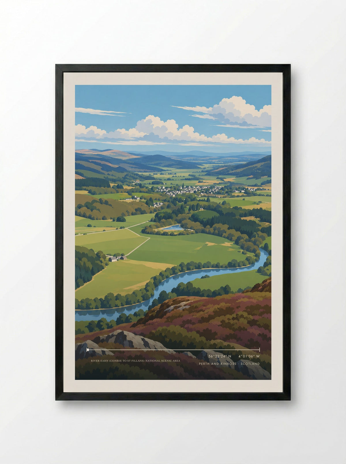 River Earn (Comrie to St Fillans) National Scenic Area, Perth and Kinross | Travel Poster - Framed Print Black