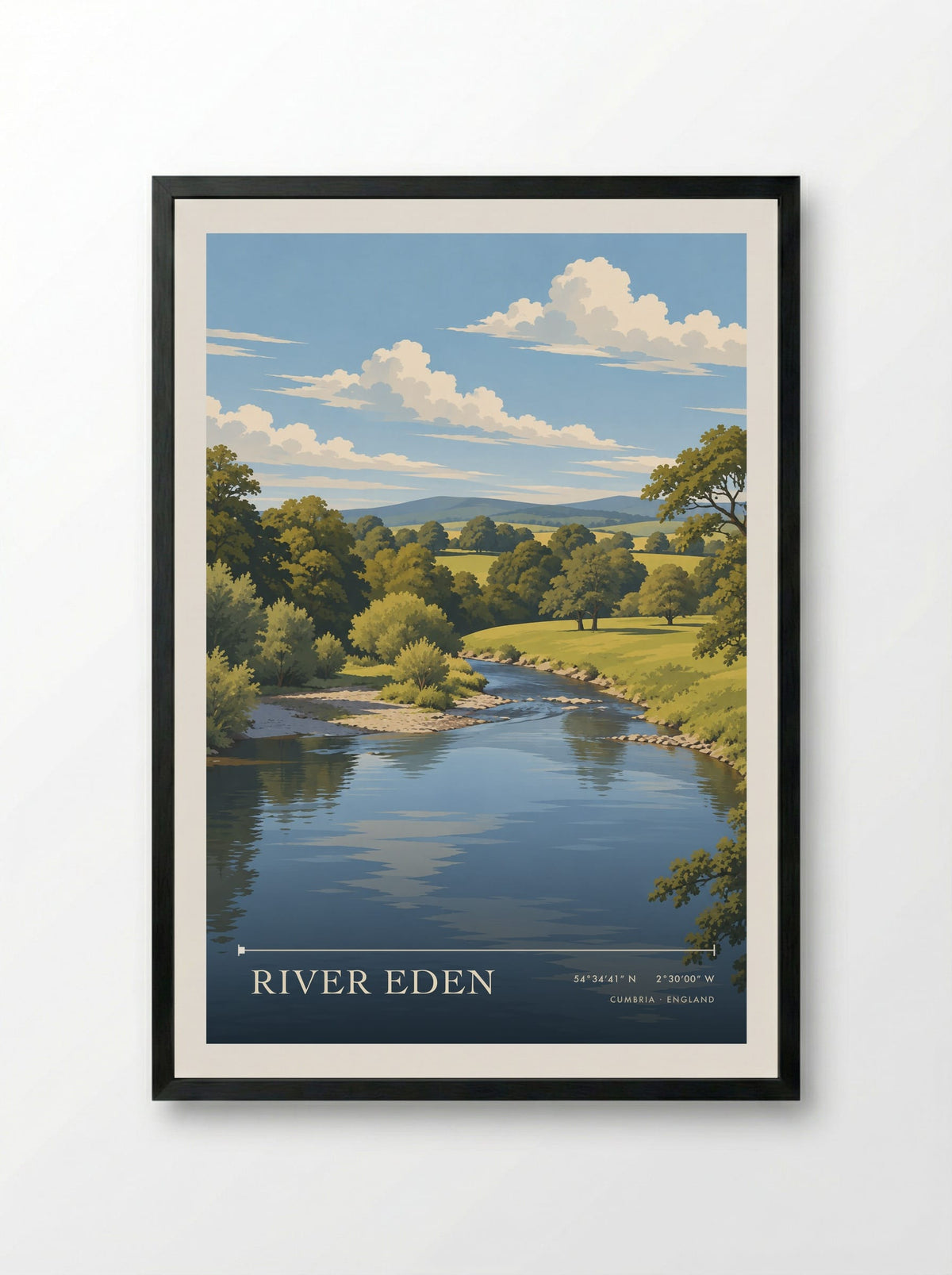 River Eden, Cumbria | Travel Poster - Framed Print Black