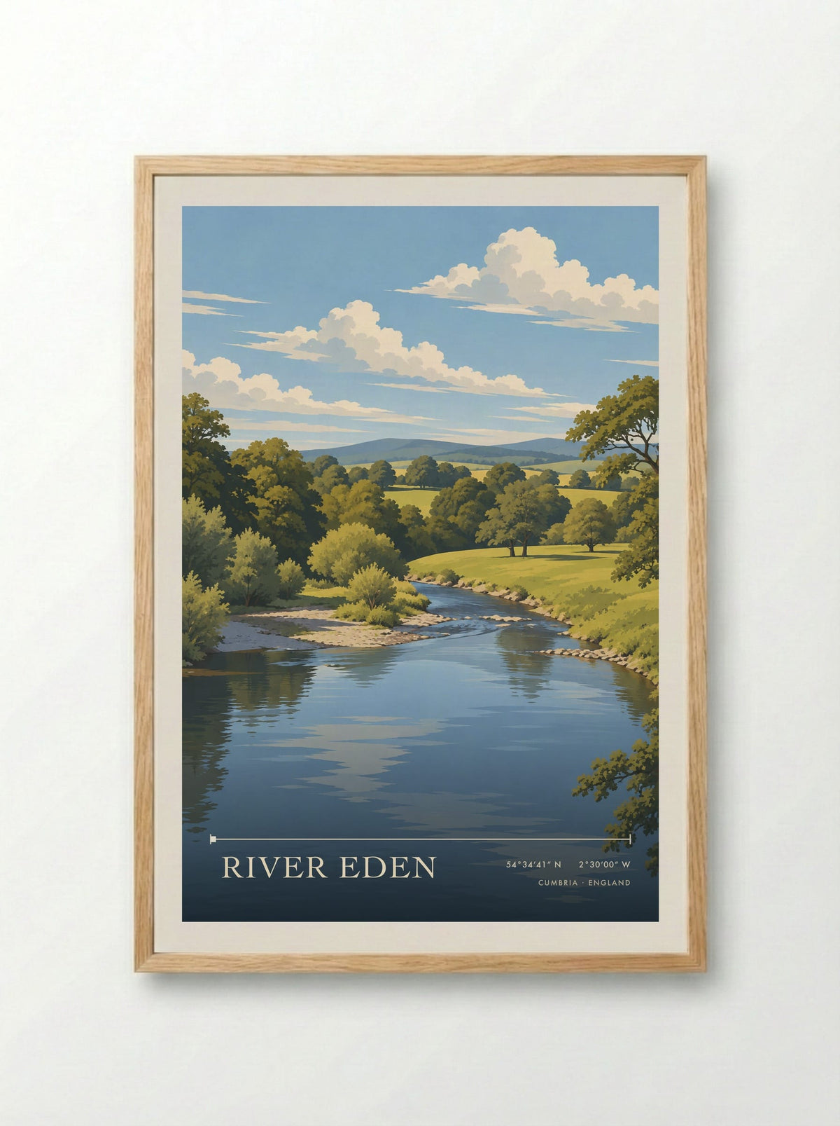 River Eden, Cumbria | Travel Poster - Framed Print Wood