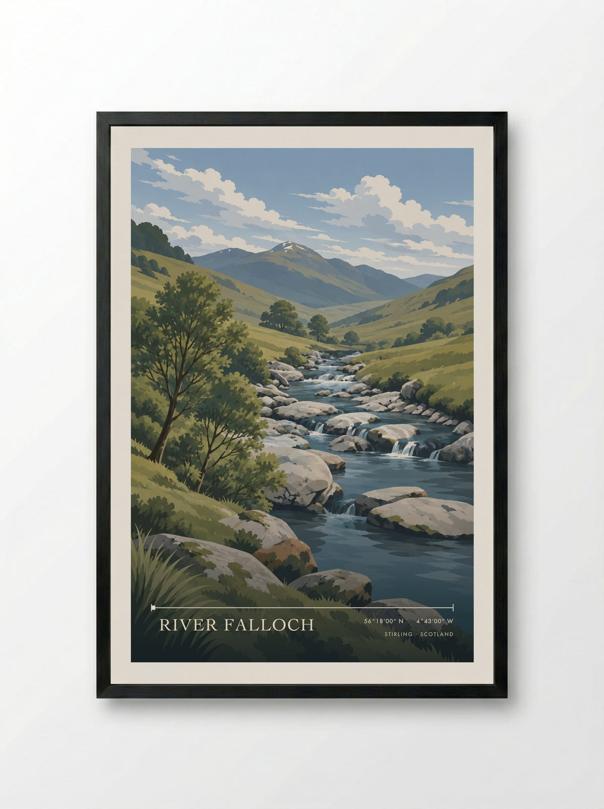 River Falloch, Stirling | Travel Poster - Framed Print Black
