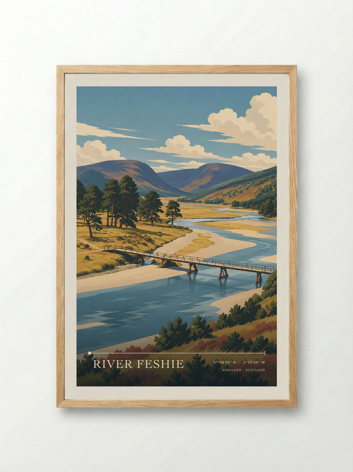 River Feshie, Highland | Travel Poster - Framed Print Wood
