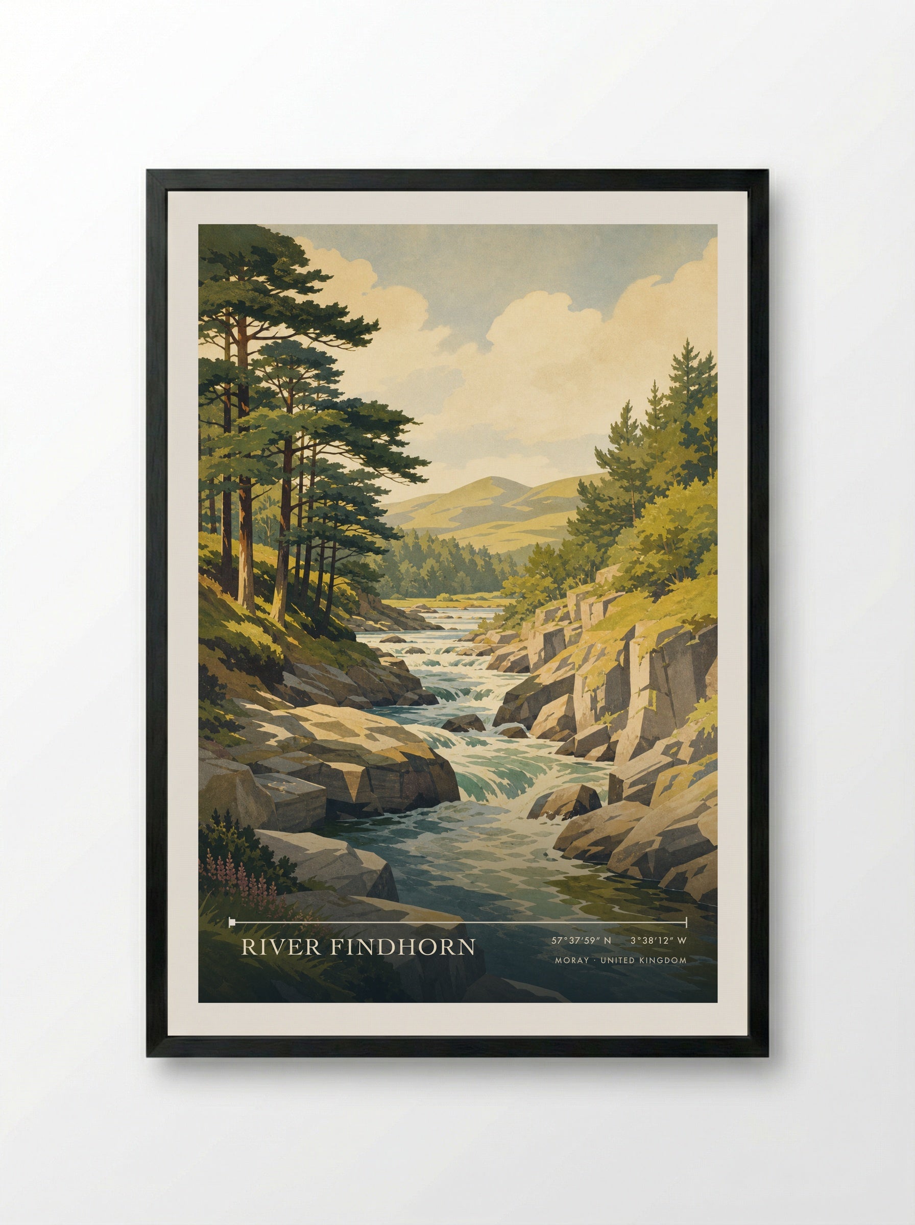River Findhorn Moray United Kingdom Travel Poster - Framed Print Black
