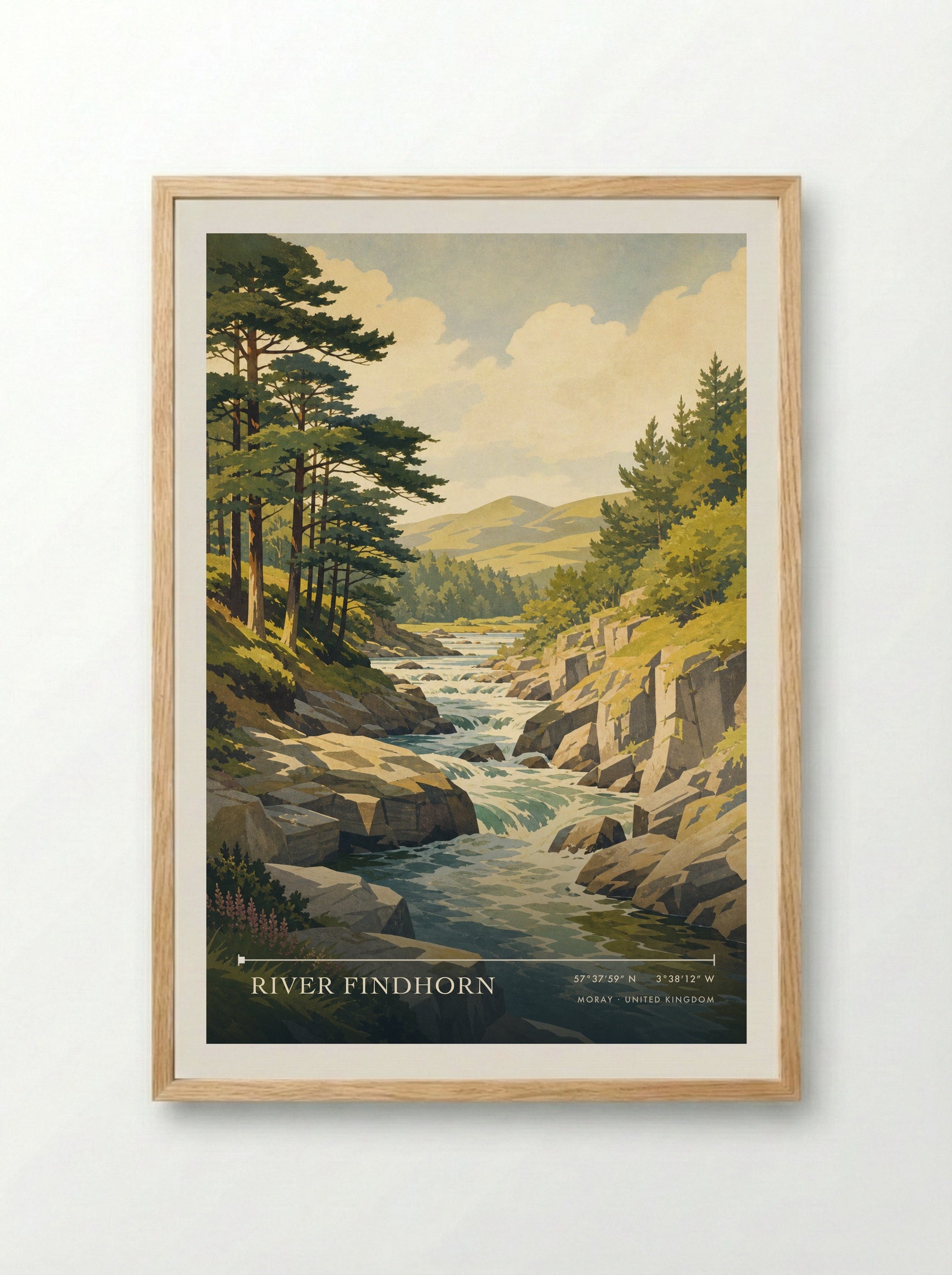 River Findhorn Moray United Kingdom Travel Poster - Framed Print Wood
