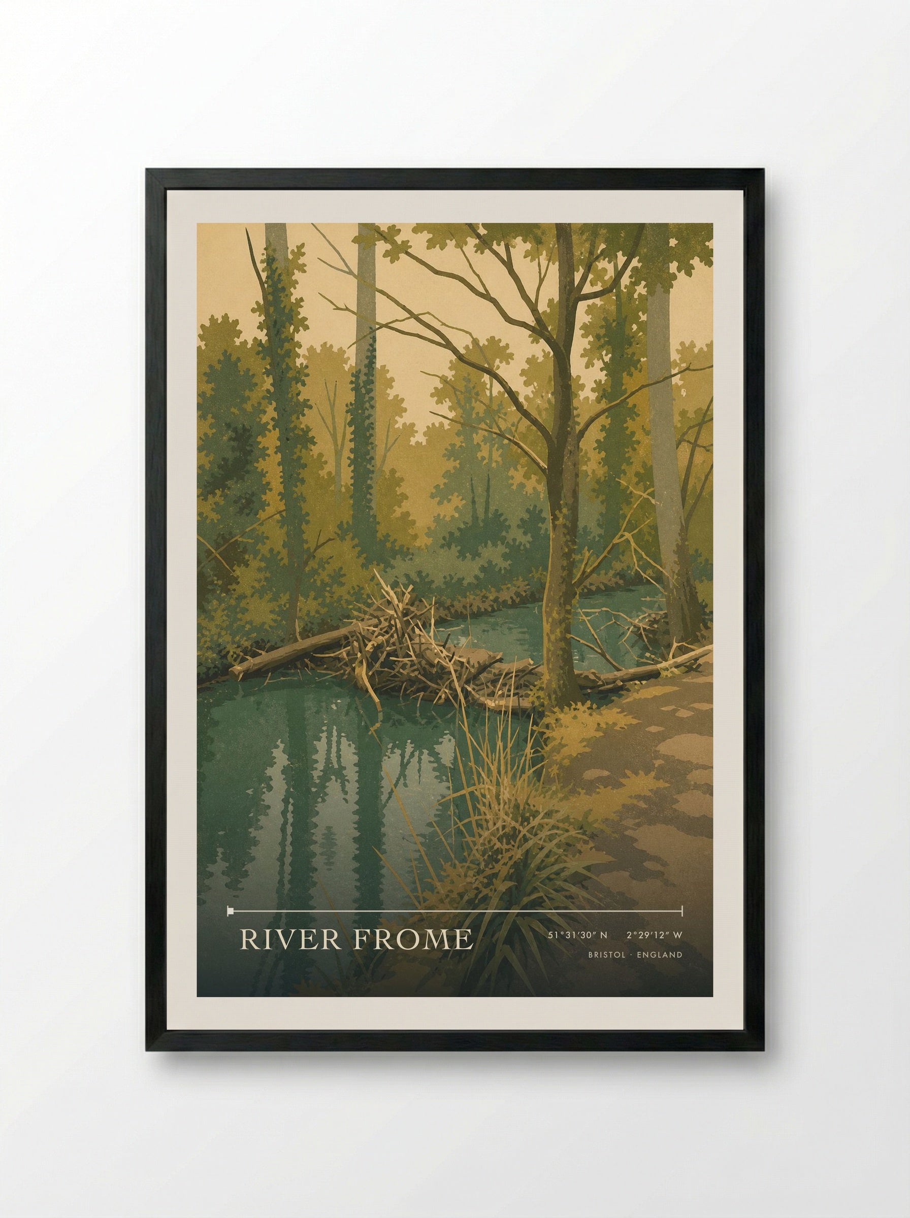 River Frome Bristol England Travel Poster - Framed Print Black