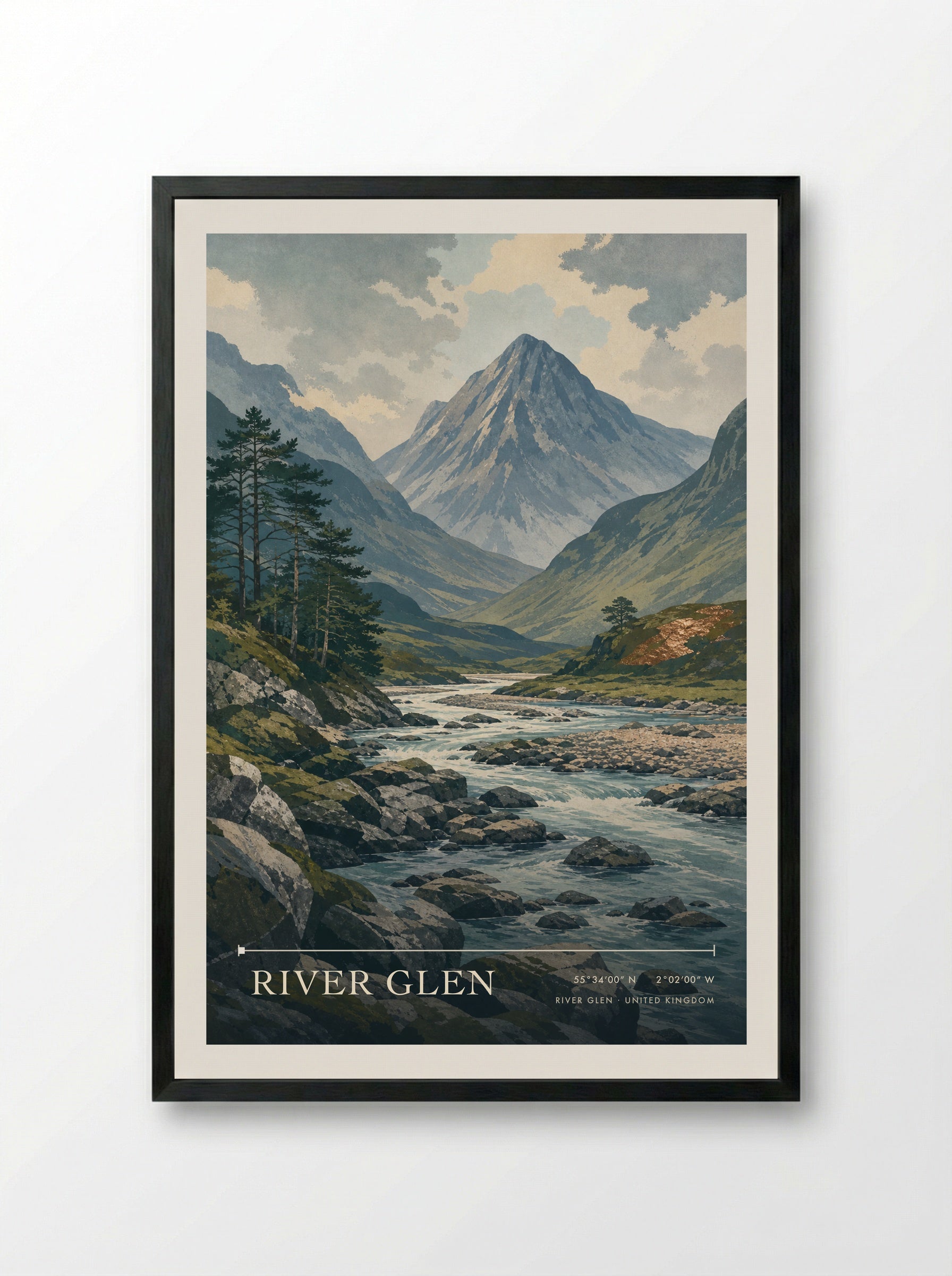 River Glen United Kingdom Travel Poster - Framed Print Black