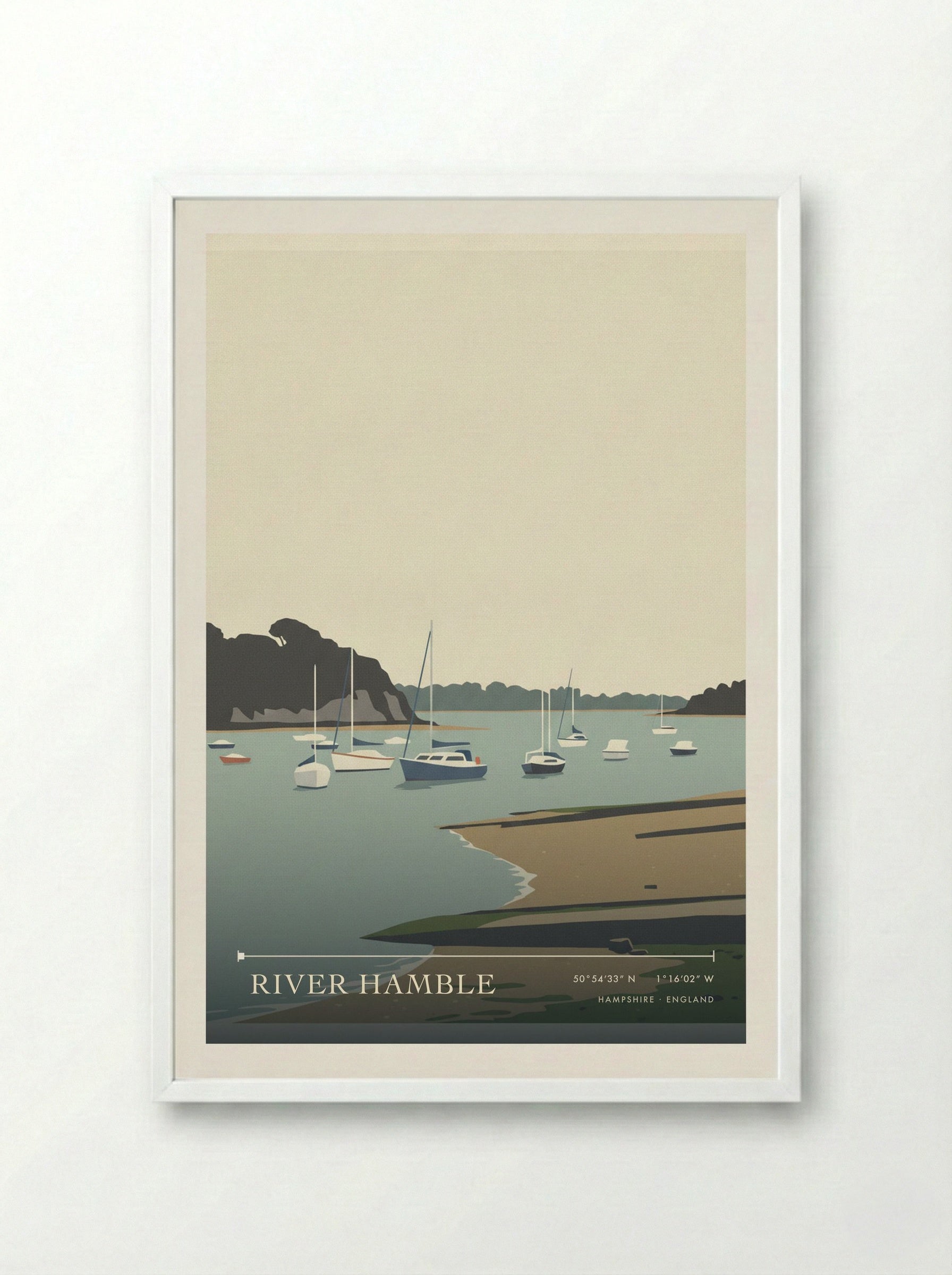 River Hamble Hampshire England Travel Poster - Framed Print White