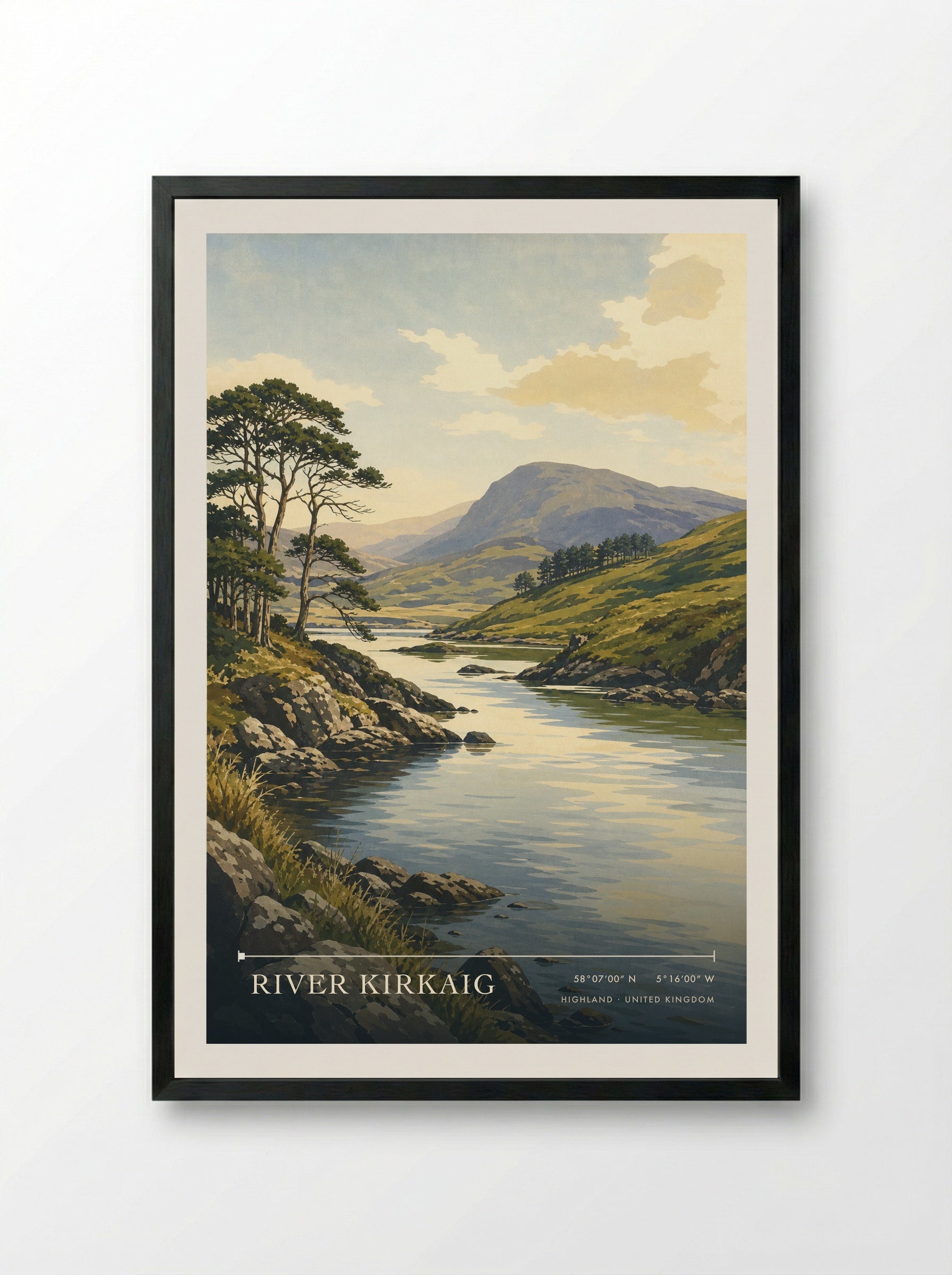 River Kirkaig Highland United Kingdom Travel Poster - Framed Print Black