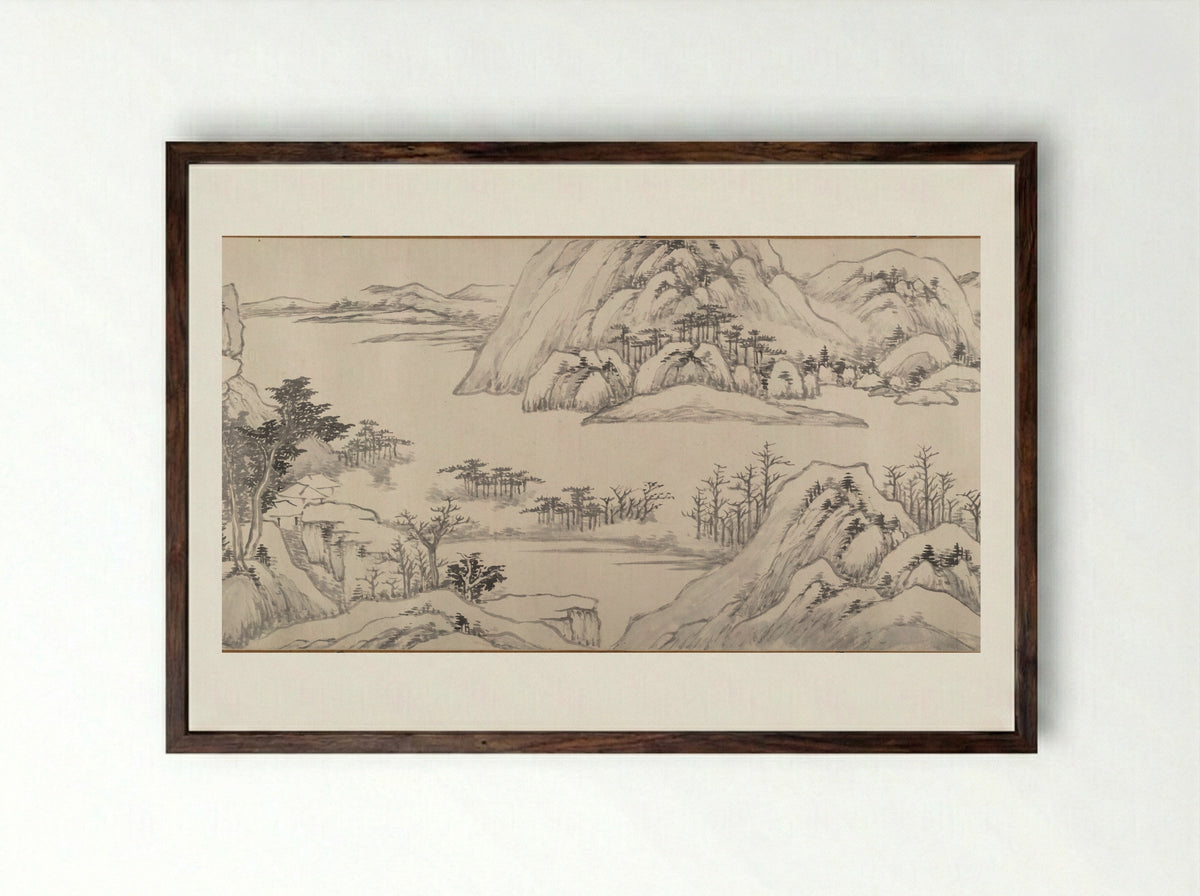 River Landscape in Autumn - Luo Mu - Framed Print Dark Wood