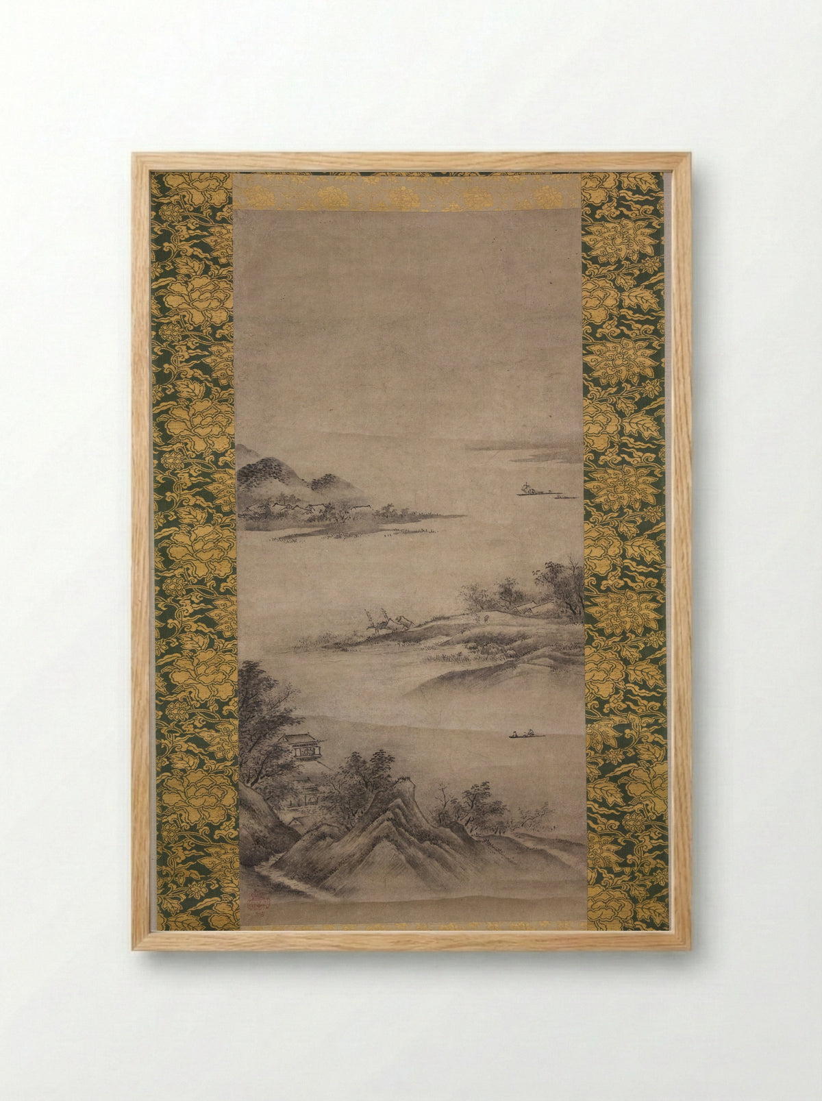 River Landscape in Evening - Kano Motonobu - Framed Print Wood