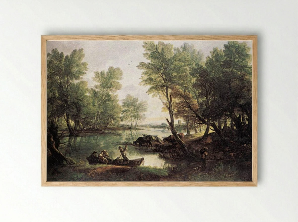 River Landscape with Cattle and Figures - Thomas Gainsborough - Framed Print Wood