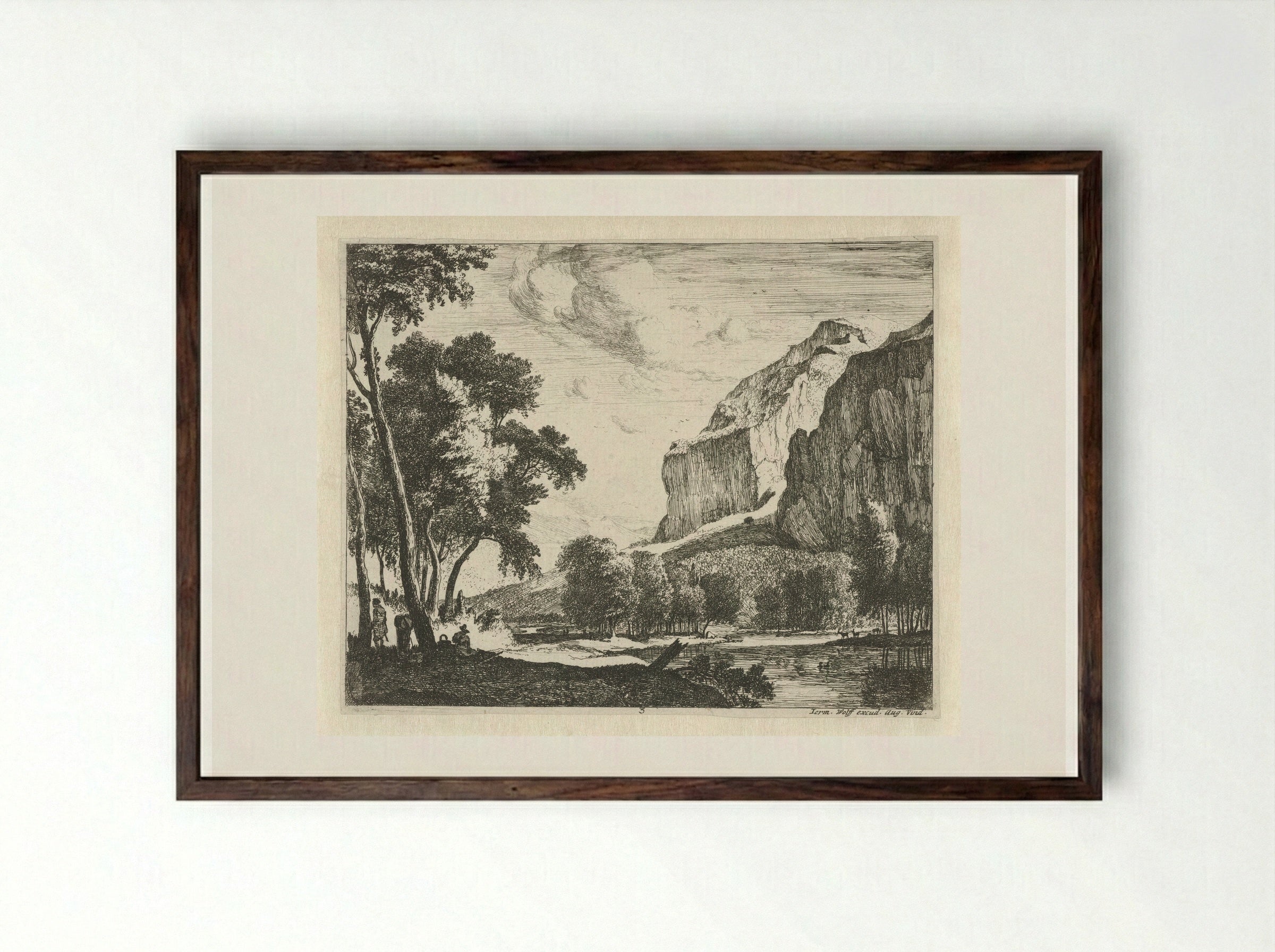 River Landscape with Rocks - Roelant Roghman - Framed Print Dark Wood