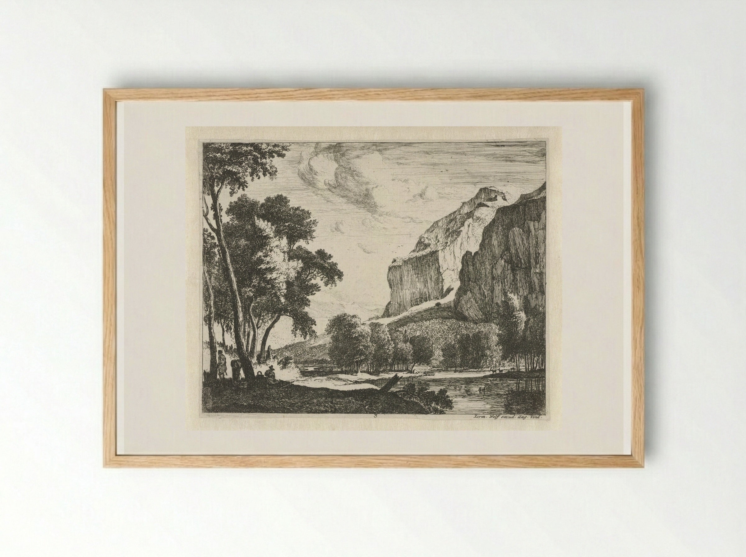 River Landscape with Rocks - Roelant Roghman - Framed Print Wood