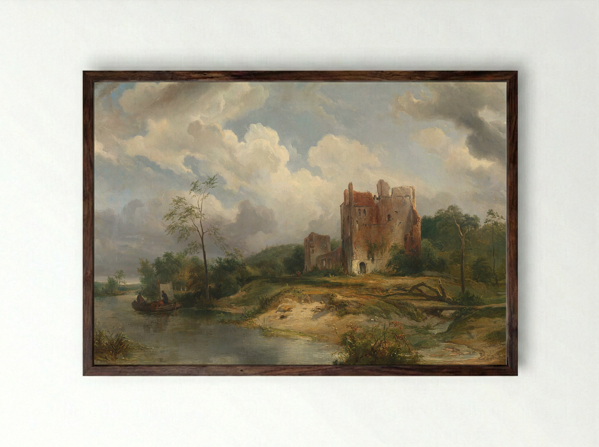 River Landscape with Ruin - Wijnand Nuijen - Framed Print Dark Wood
