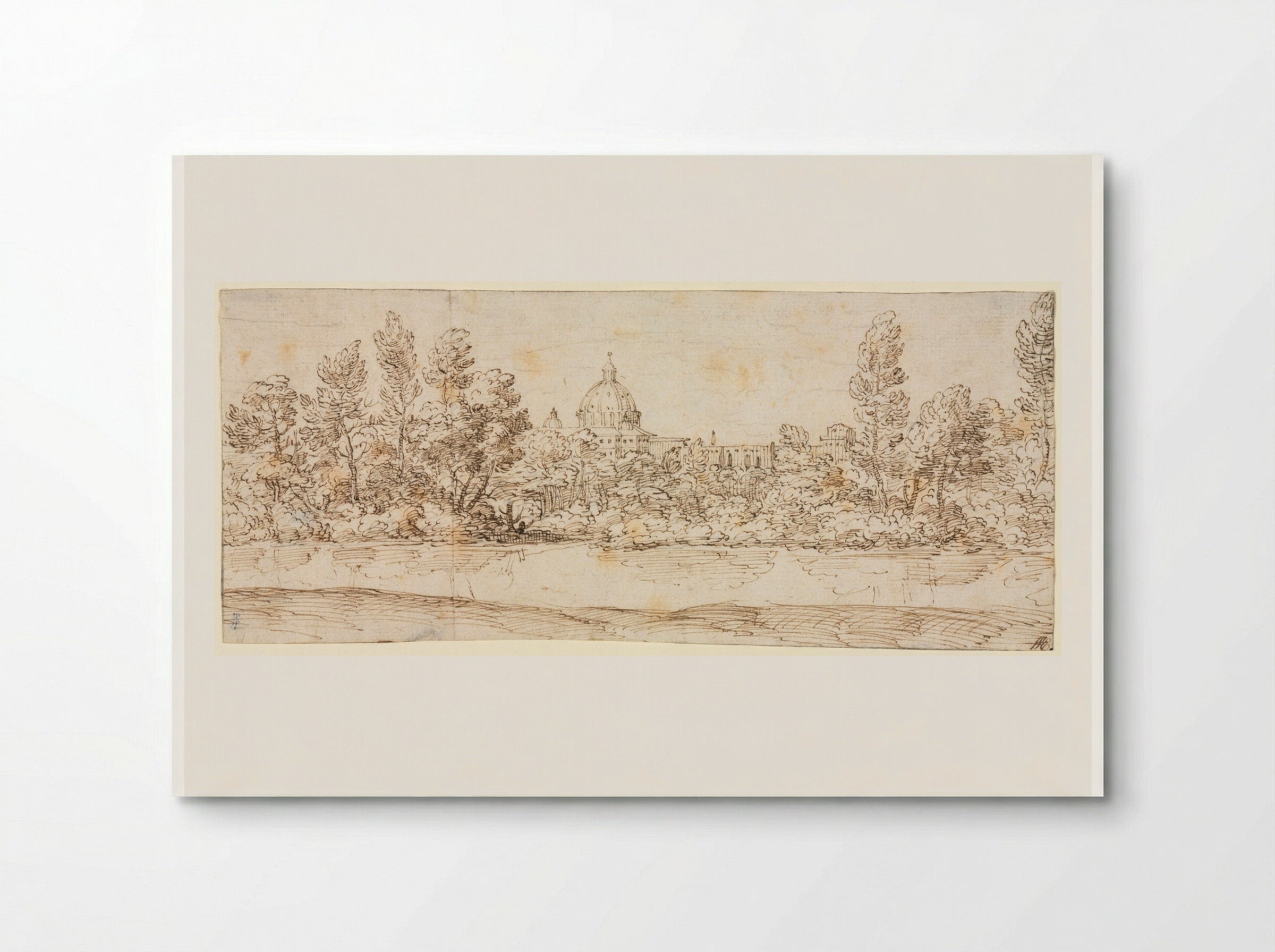 River Landscape with View of St. Peter's Basilica - Giovanni Francesco Grimaldi - Poster