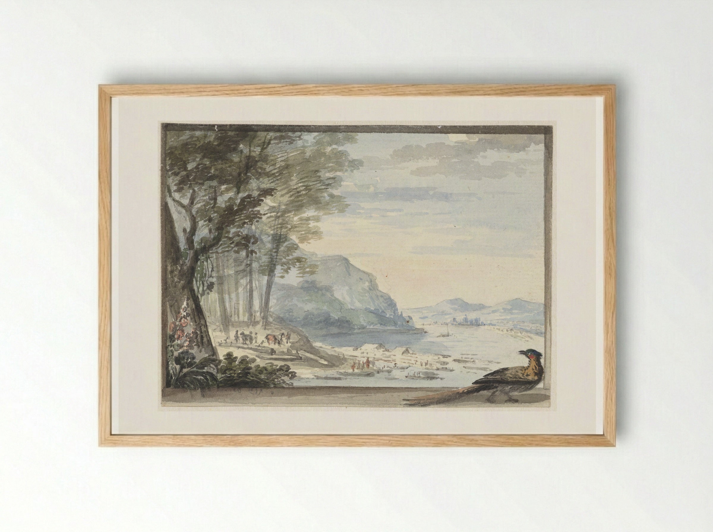 River Landscape with a Bird in the Foreground - Aert Schouman - Framed Print Wood