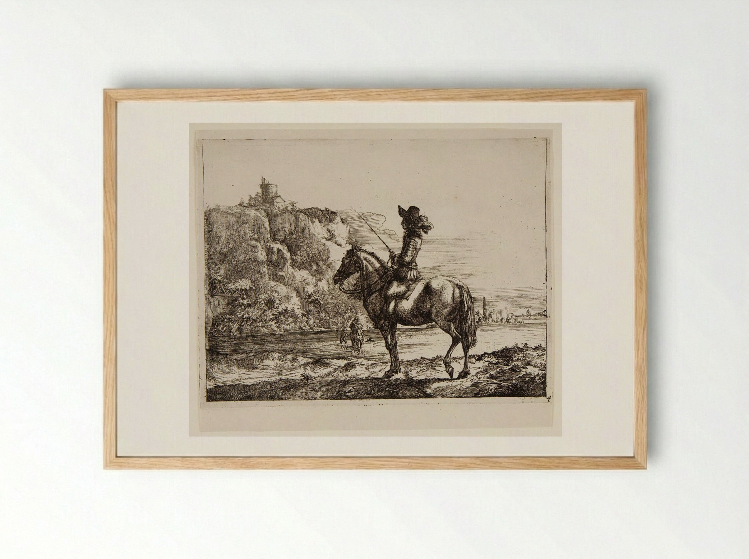 River Landscape with a Horseman - Philips Wouwerman - Framed Print Wood