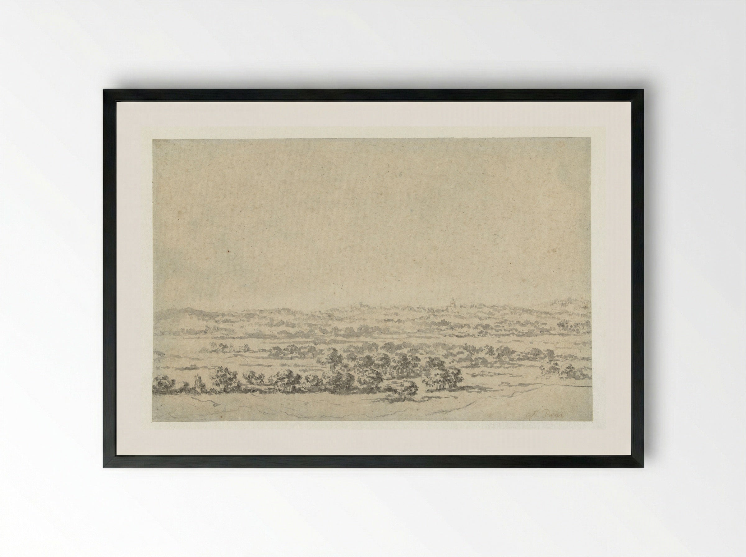 River Landscape with a Tower in the Distance - Abraham Jansz Begeyn - Framed Print Black
