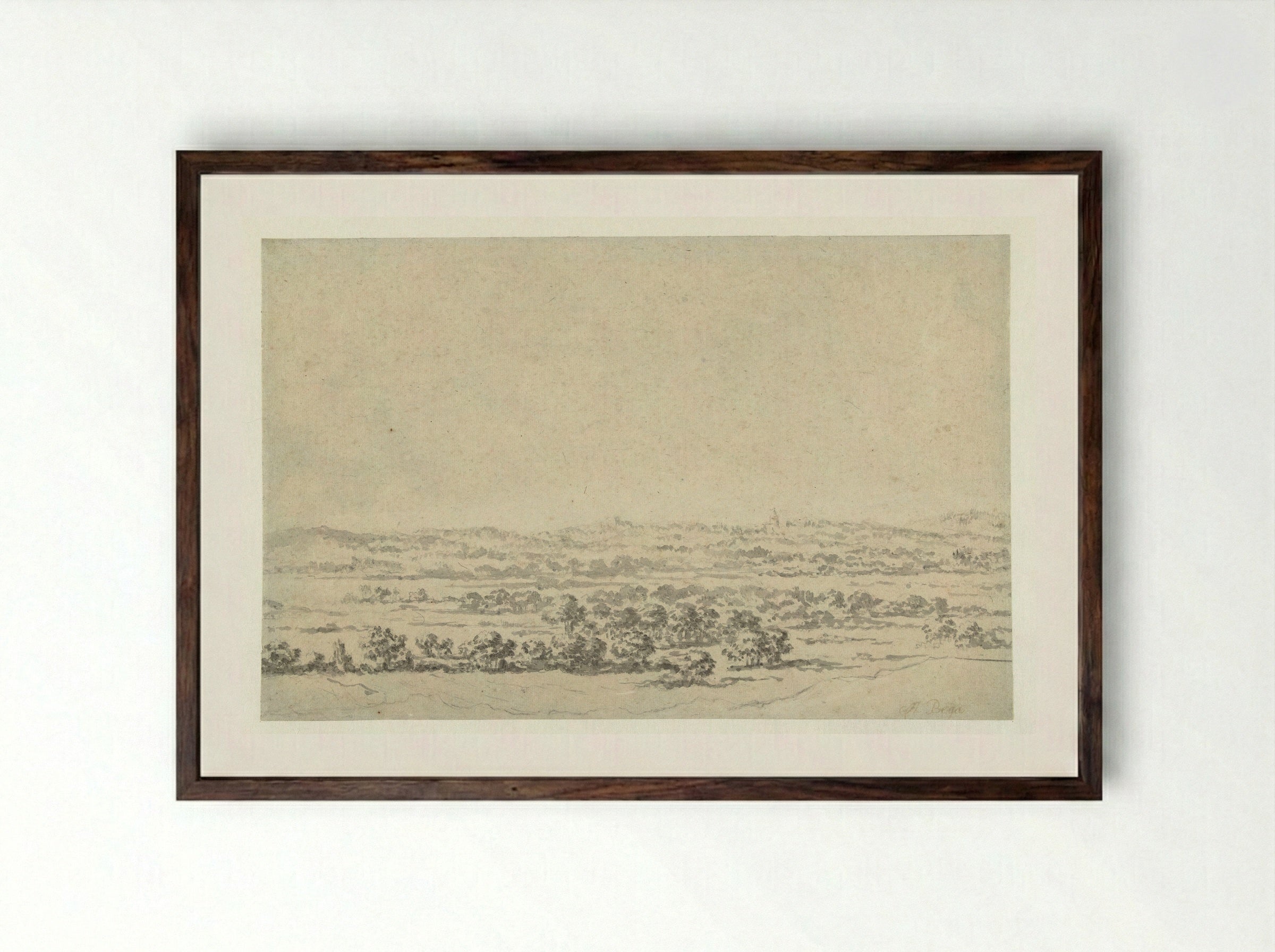 River Landscape with a Tower in the Distance - Abraham Jansz Begeyn - Framed Print Dark Wood