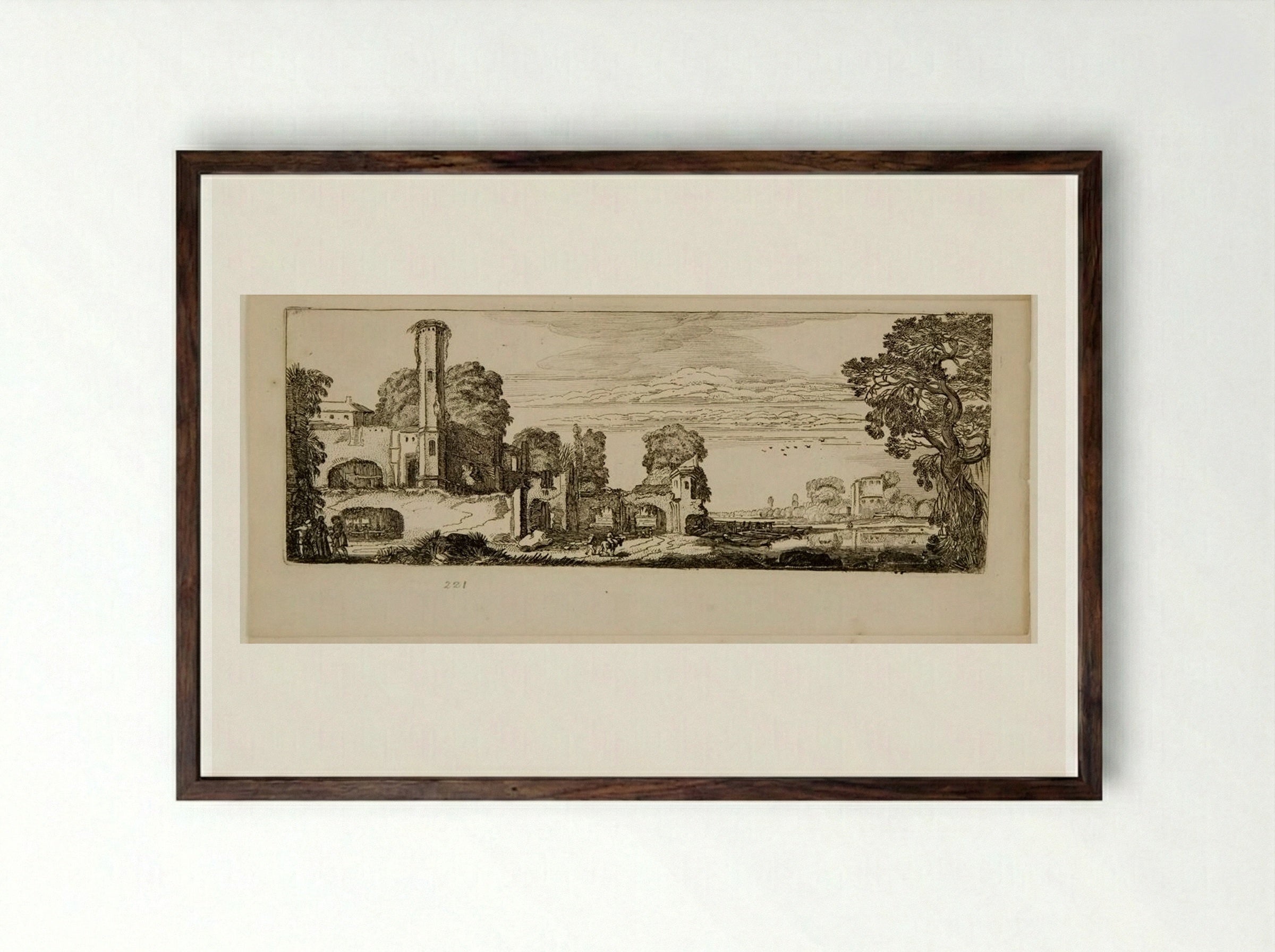 River Landscape with the Ruins of a Castle - Jan van de Velde II - Framed Print Dark Wood