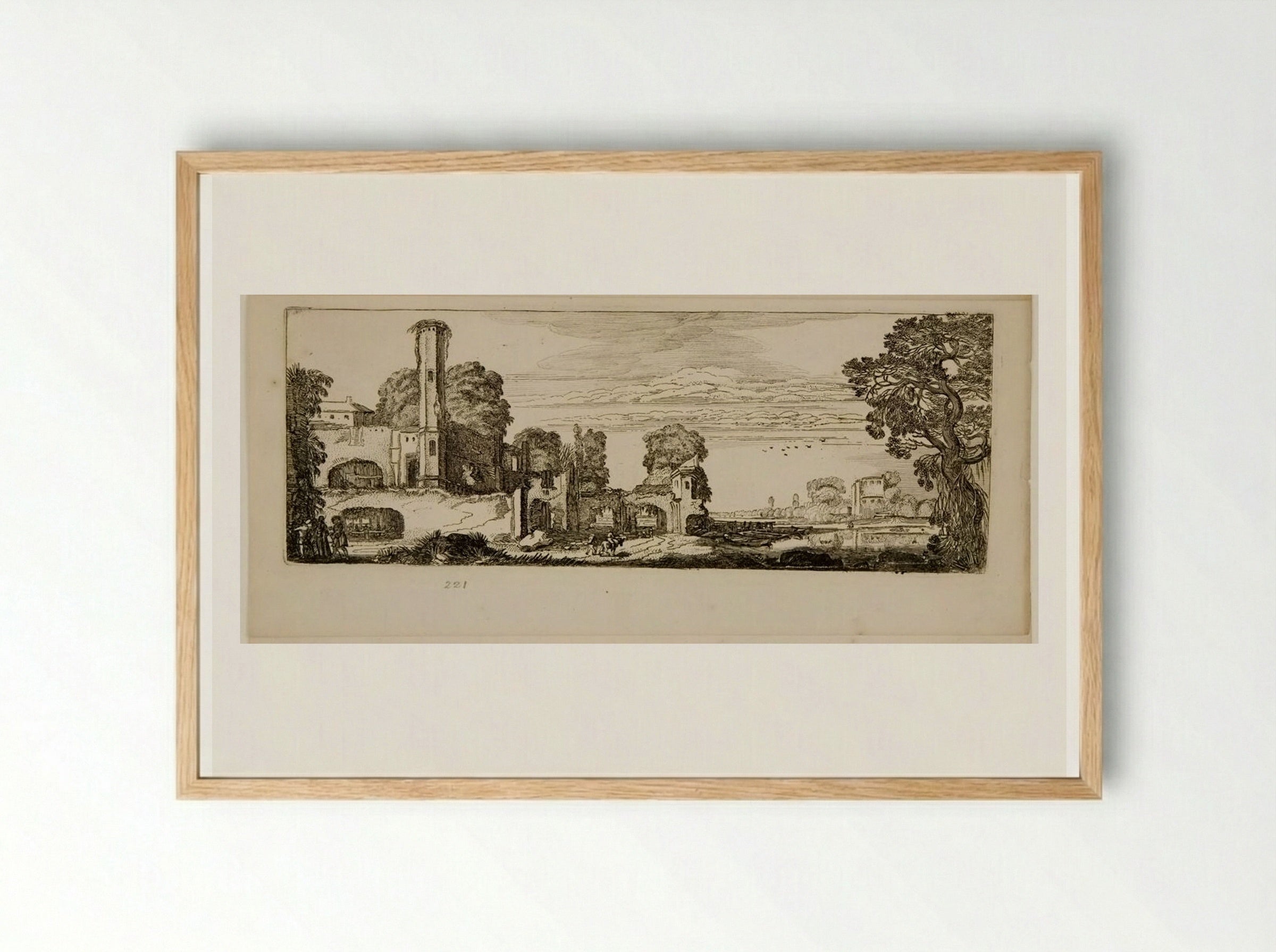 River Landscape with the Ruins of a Castle - Jan van de Velde II - Framed Print Wood