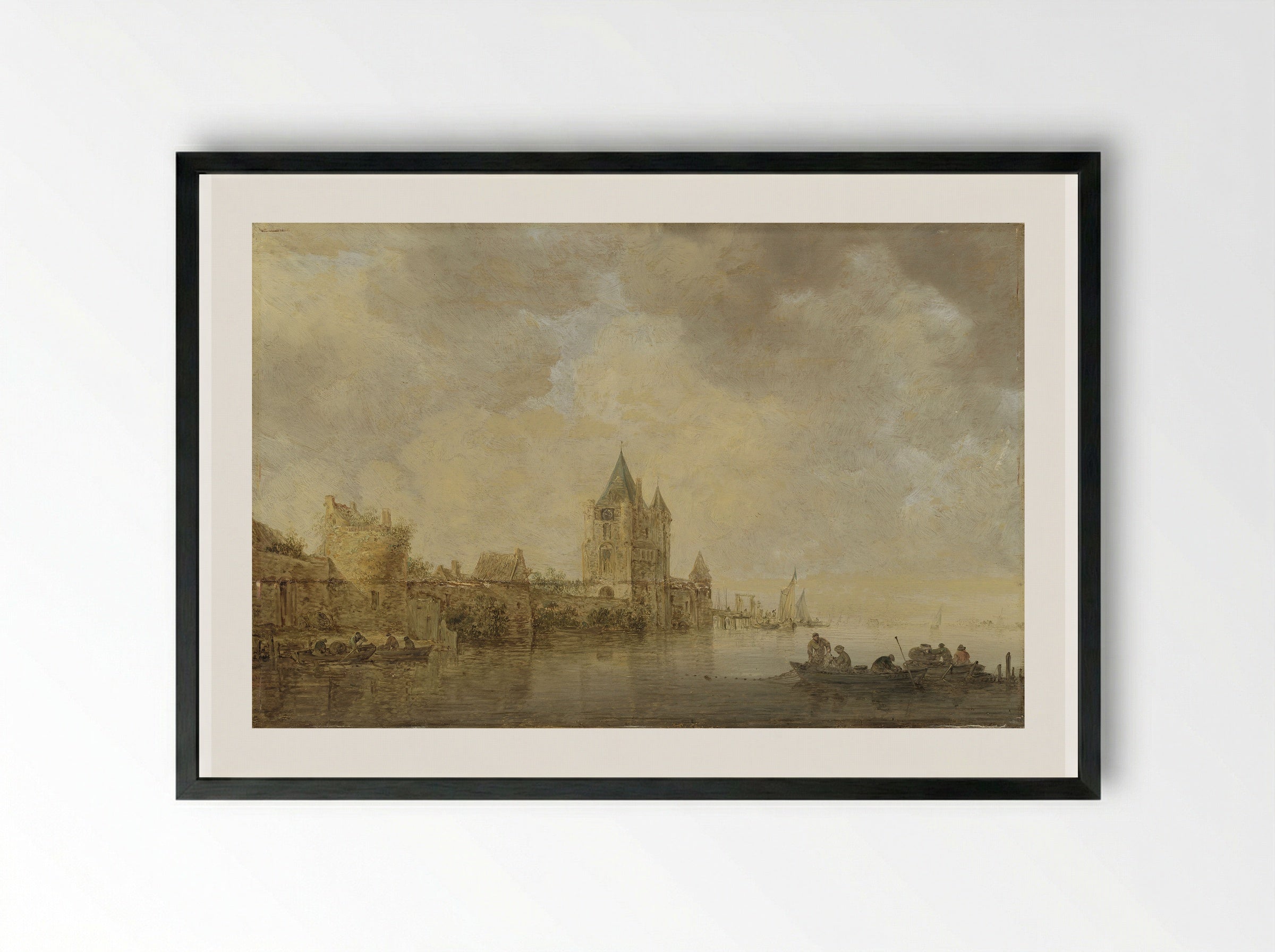 River Landscape - Jan van Goyen - Framed Print Black