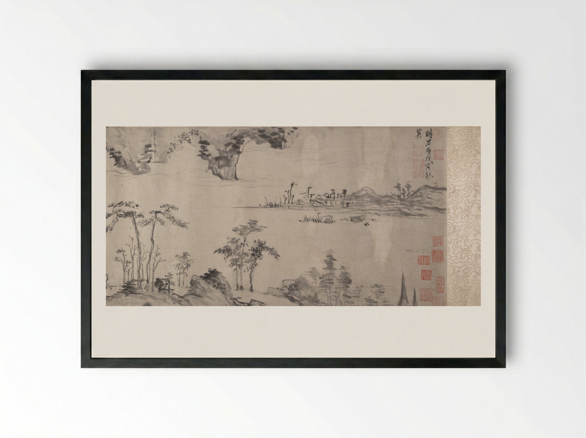 River Landscape - Xiang Yuanbian - Framed Print Black