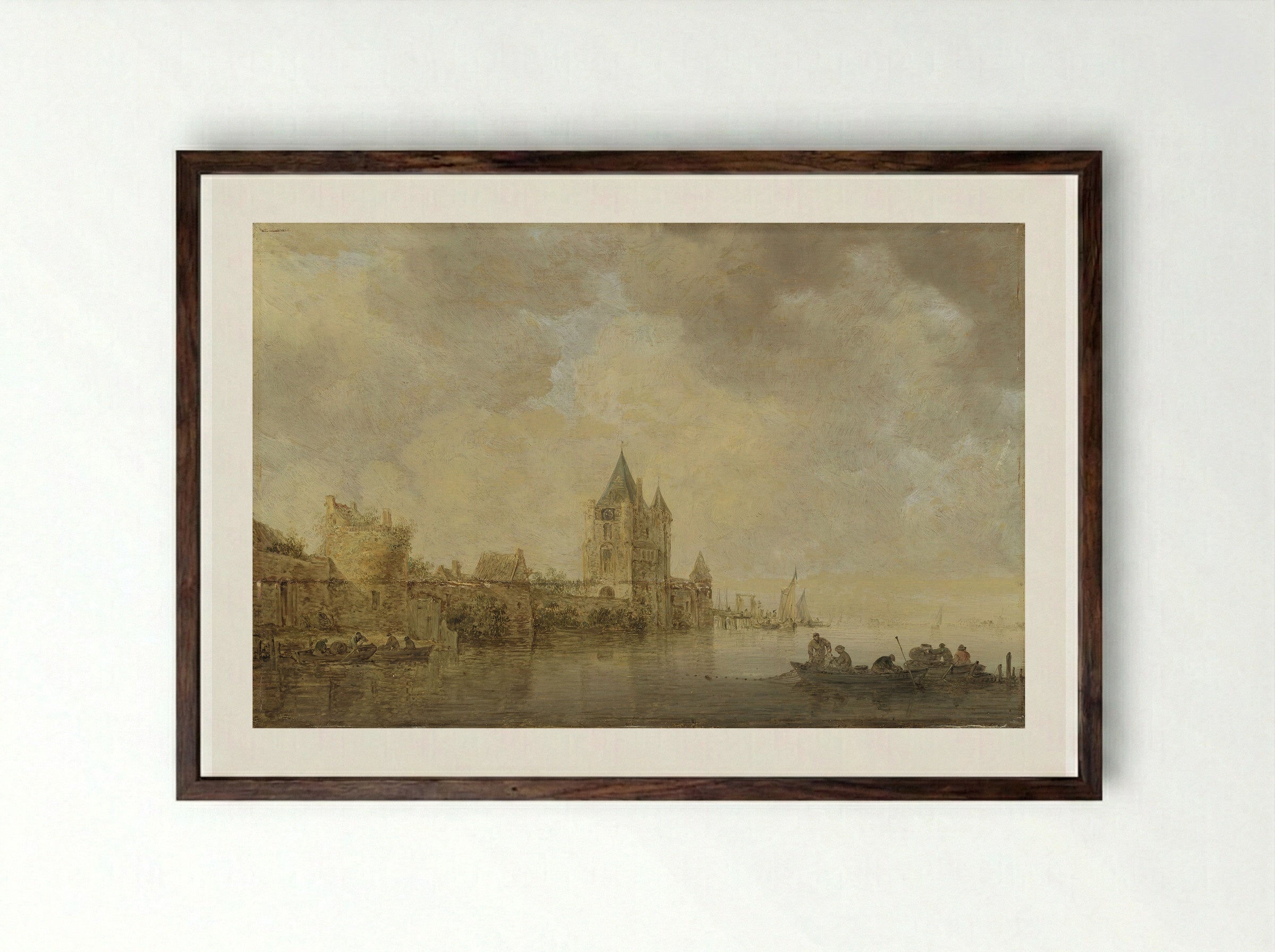 River Landscape - Jan van Goyen - Framed Print Dark Wood