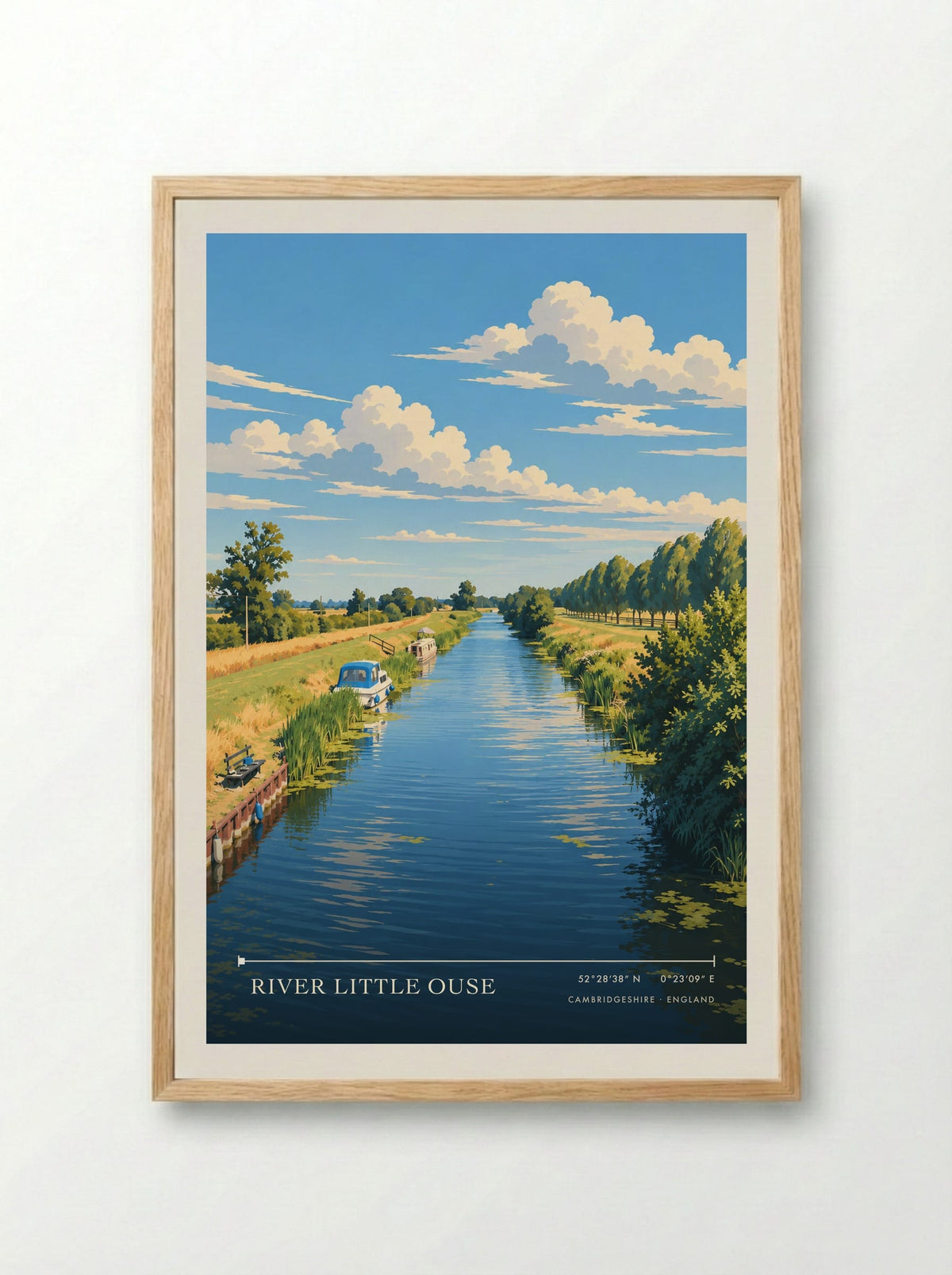 River Little Ouse, Cambridgeshire | Travel Poster - Framed Print Wood