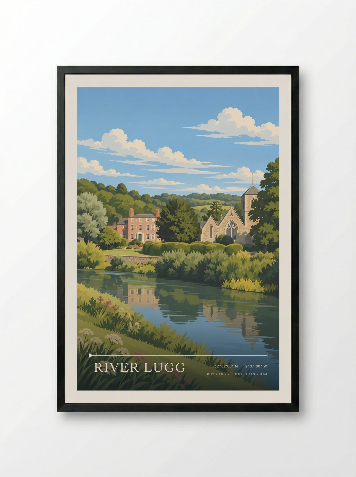 River Lugg | Travel Poster - Framed Print Black