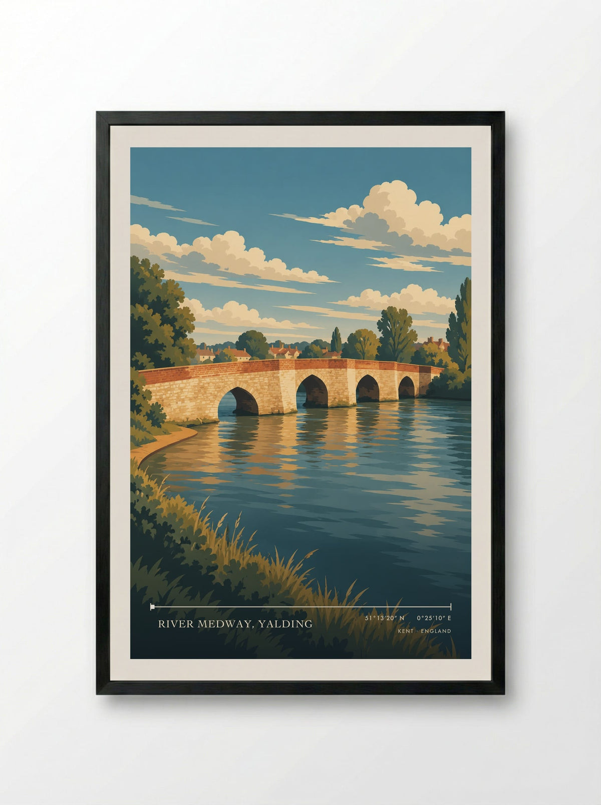 River Medway, Yalding, Kent | Travel Poster - Framed Print Black