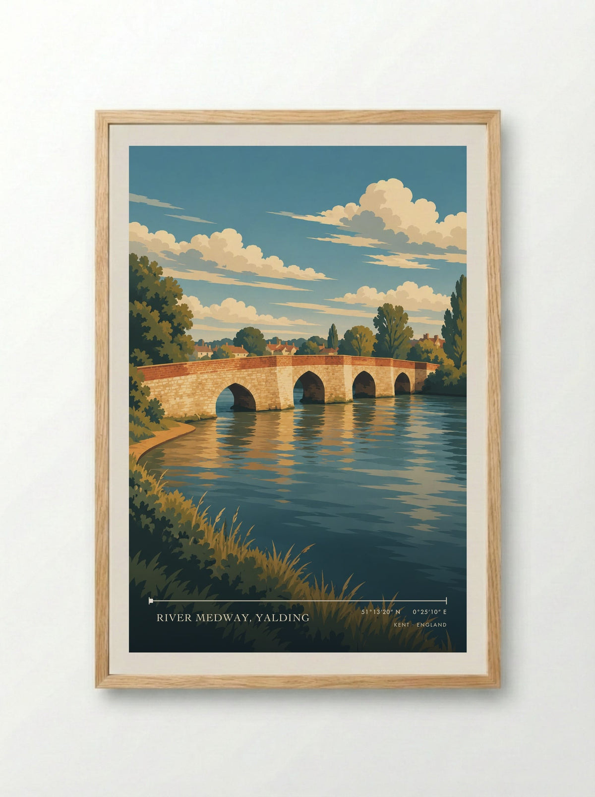 River Medway, Yalding, Kent | Travel Poster - Framed Print Wood